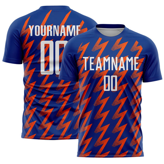 Custom Royal White-Orange Zigzag Shape Sublimation Soccer Uniform Jersey - Main View