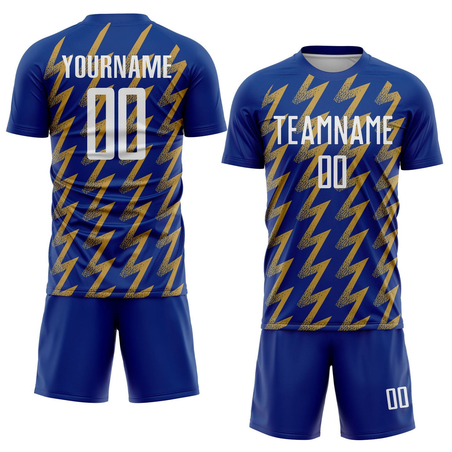 Custom Royal White-Old Gold Zigzag Shape Sublimation Soccer Uniform Jersey view 2