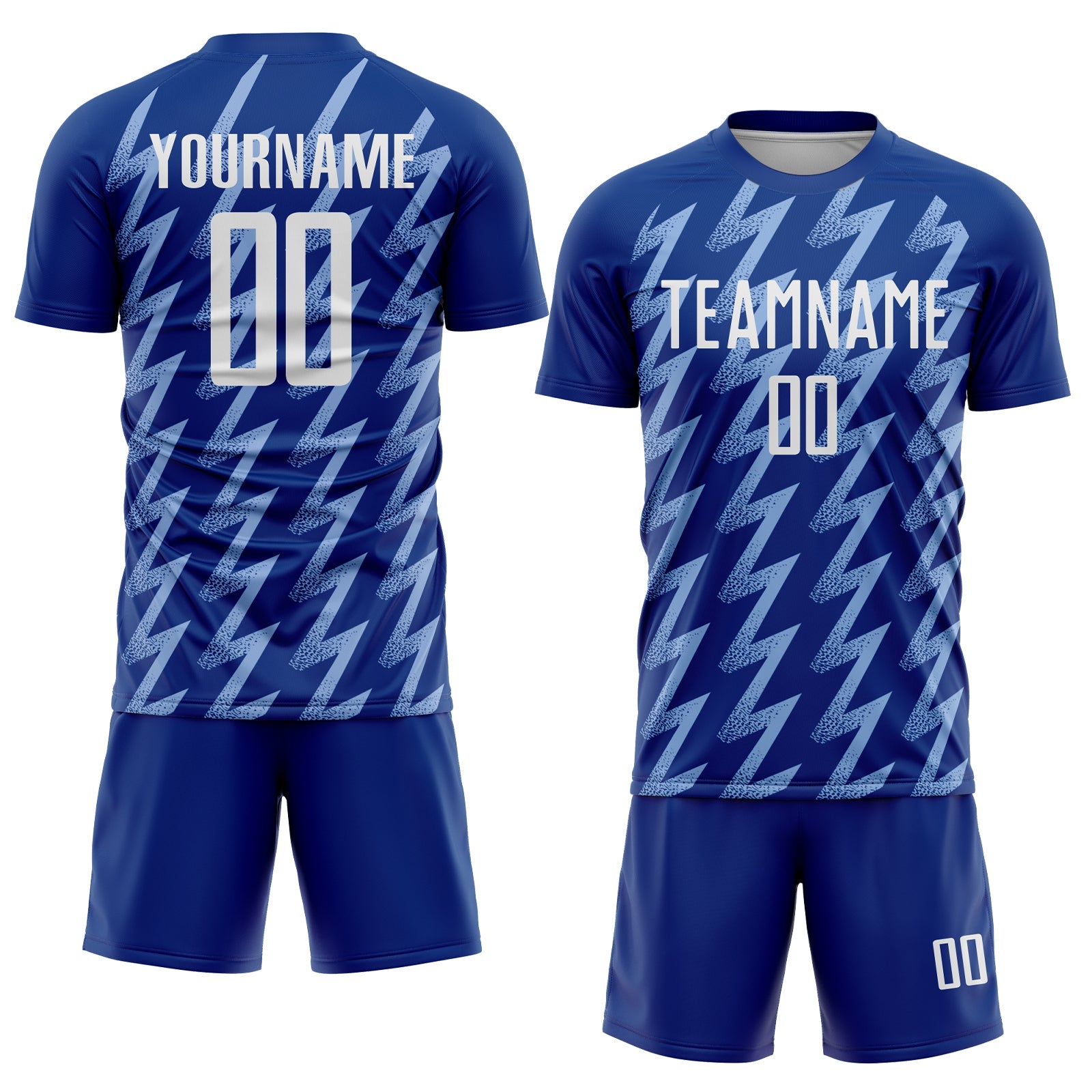 Custom Royal White-Light Blue Zigzag Shape Sublimation Soccer Uniform Jersey view 2