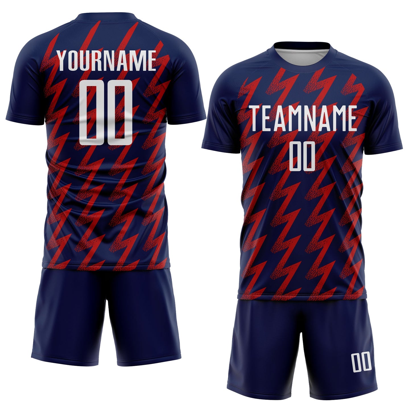 Custom Navy White-Red Zigzag Shape Sublimation Soccer Uniform Jersey view 2