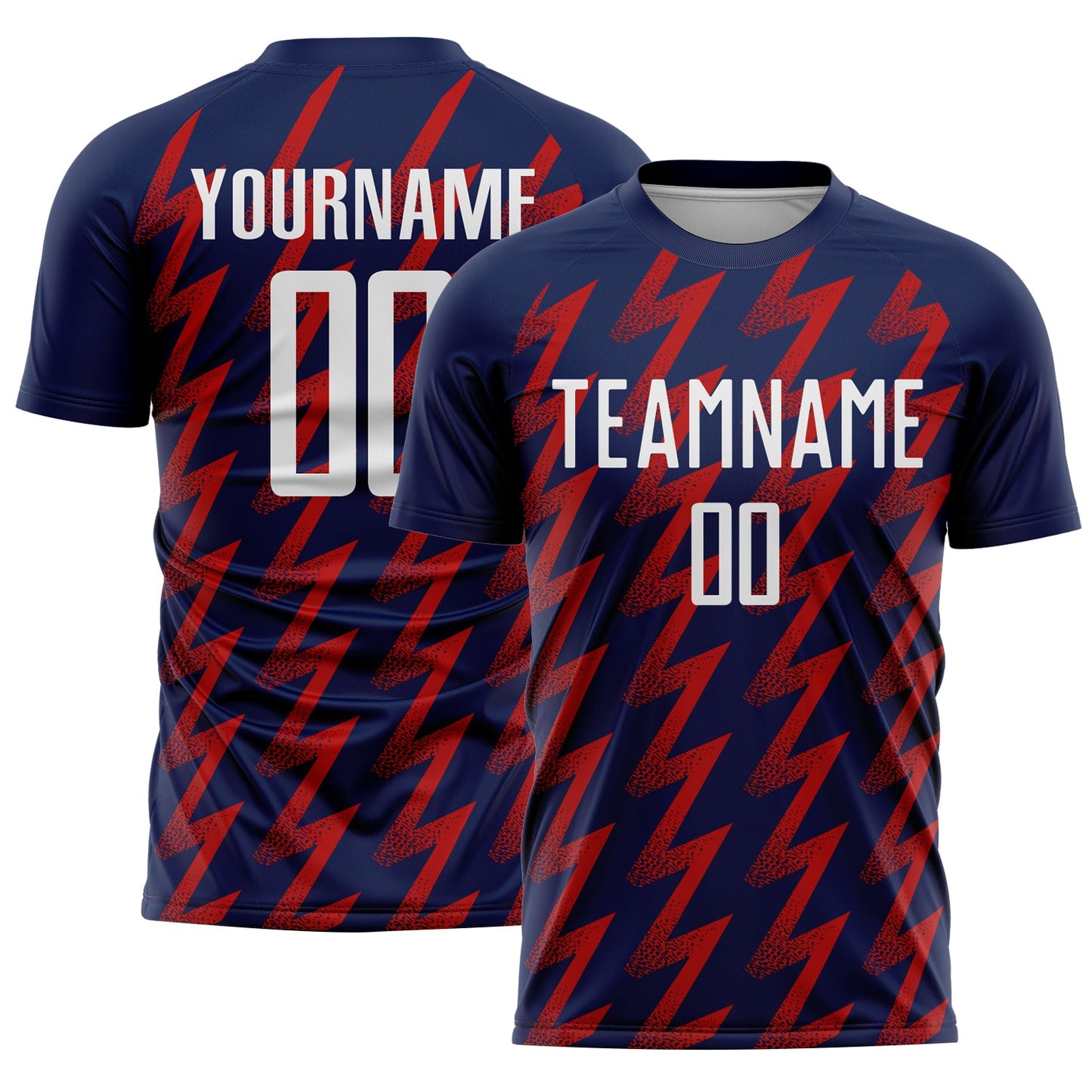 Custom Navy White-Red Zigzag Shape Sublimation Soccer Uniform Jersey - Main View