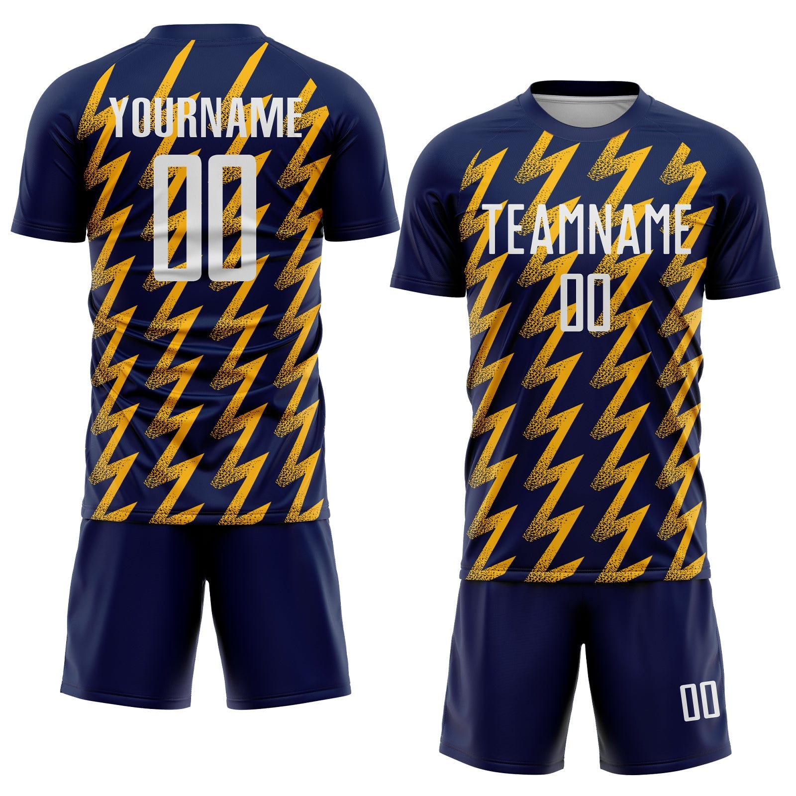Custom Navy White-Gold Zigzag Shape Sublimation Soccer Uniform Jersey view 2