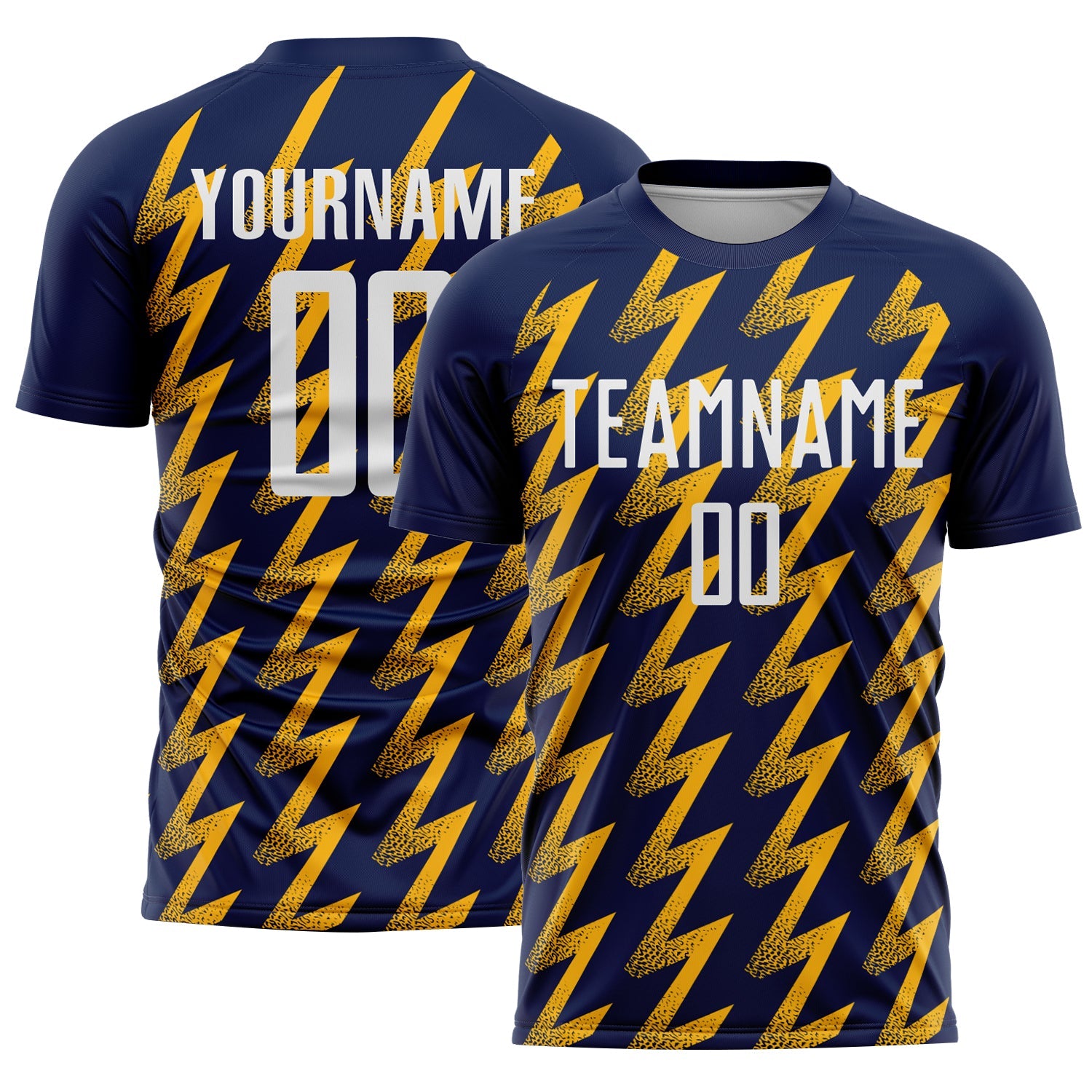 Custom Navy White-Gold Zigzag Shape Sublimation Soccer Uniform Jersey - Main View
