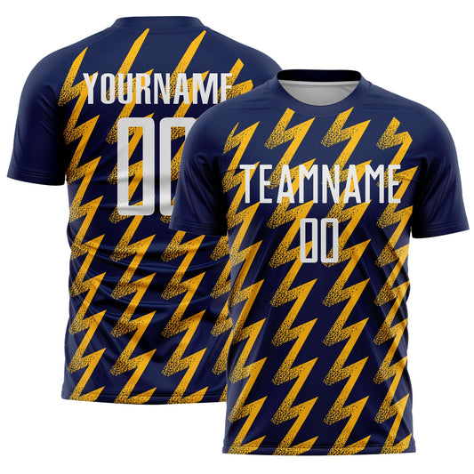 Custom Navy White-Gold Zigzag Shape Sublimation Soccer Uniform Jersey - Main View