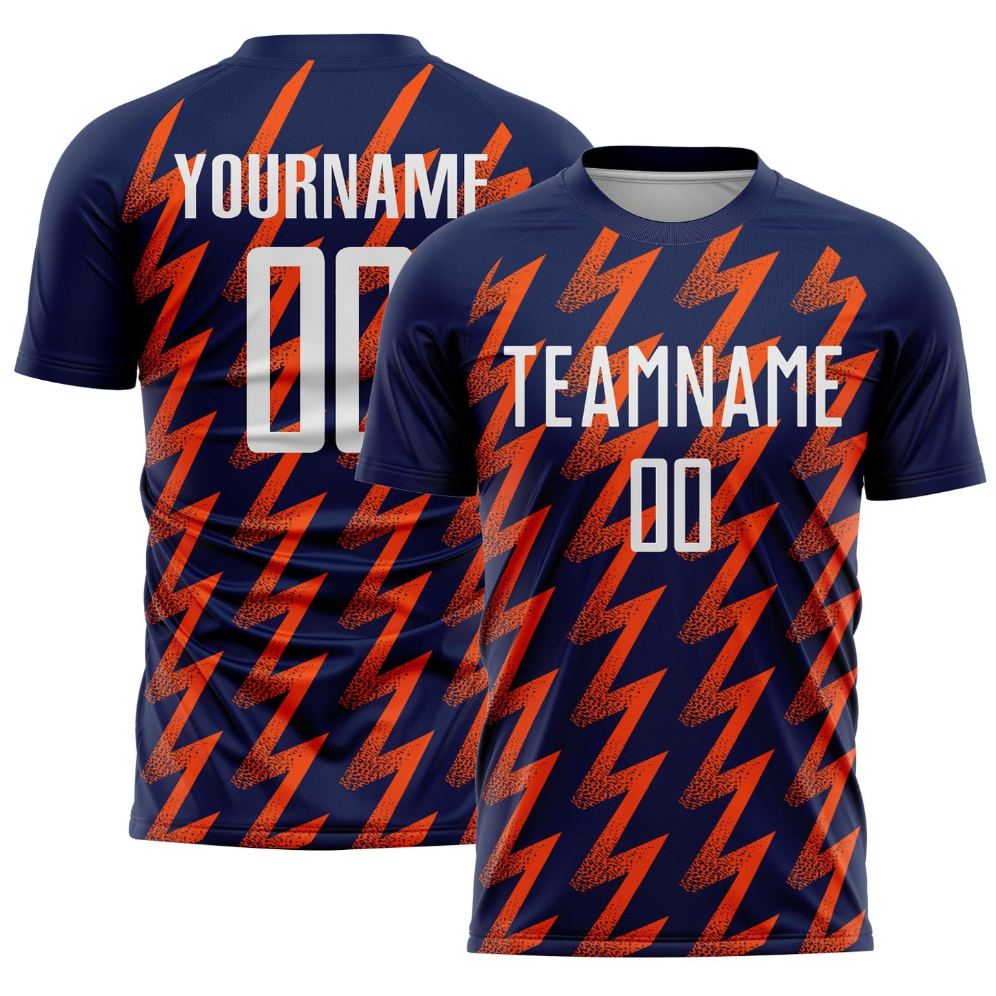 Custom Navy White-Orange Zigzag Shape Sublimation Soccer Uniform Jersey - Main View