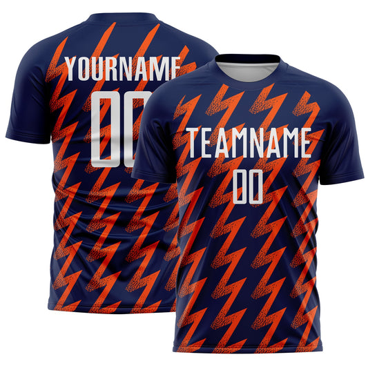 Custom Navy White-Orange Zigzag Shape Sublimation Soccer Uniform Jersey - Main View