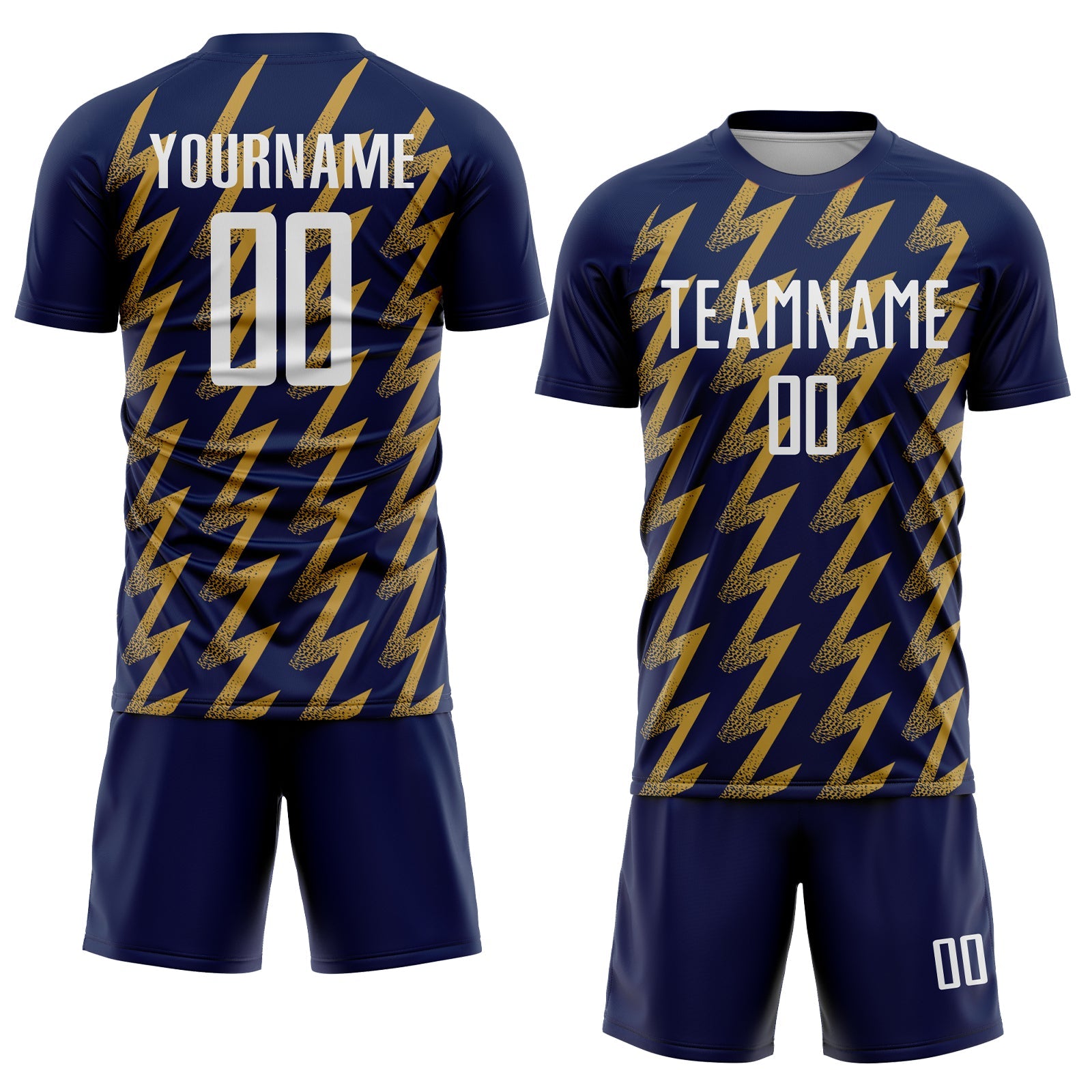Custom Navy White-Old Gold Zigzag Shape Sublimation Soccer Uniform Jersey view 2