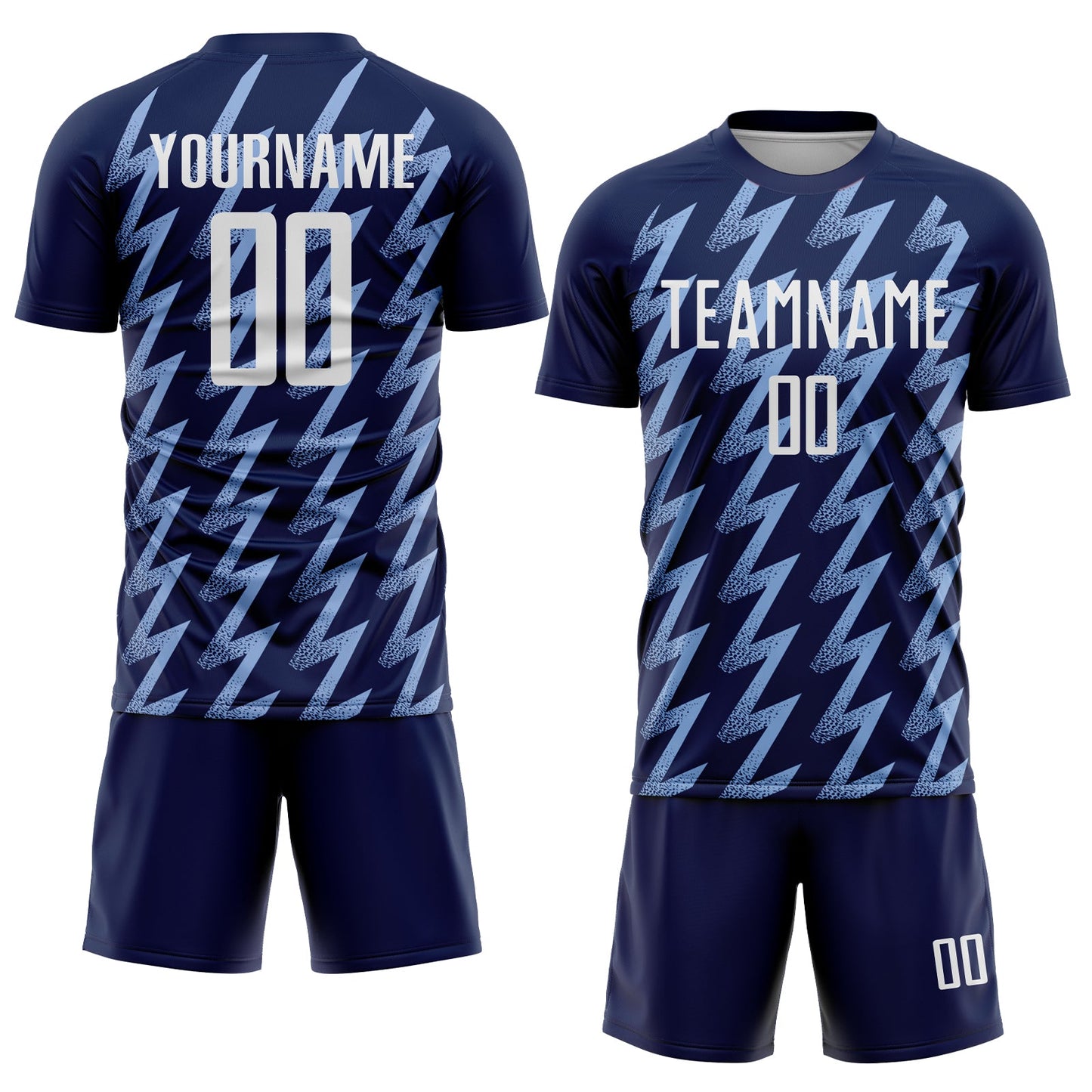 Custom Navy White-Light Blue Zigzag Shape Sublimation Soccer Uniform Jersey view 2