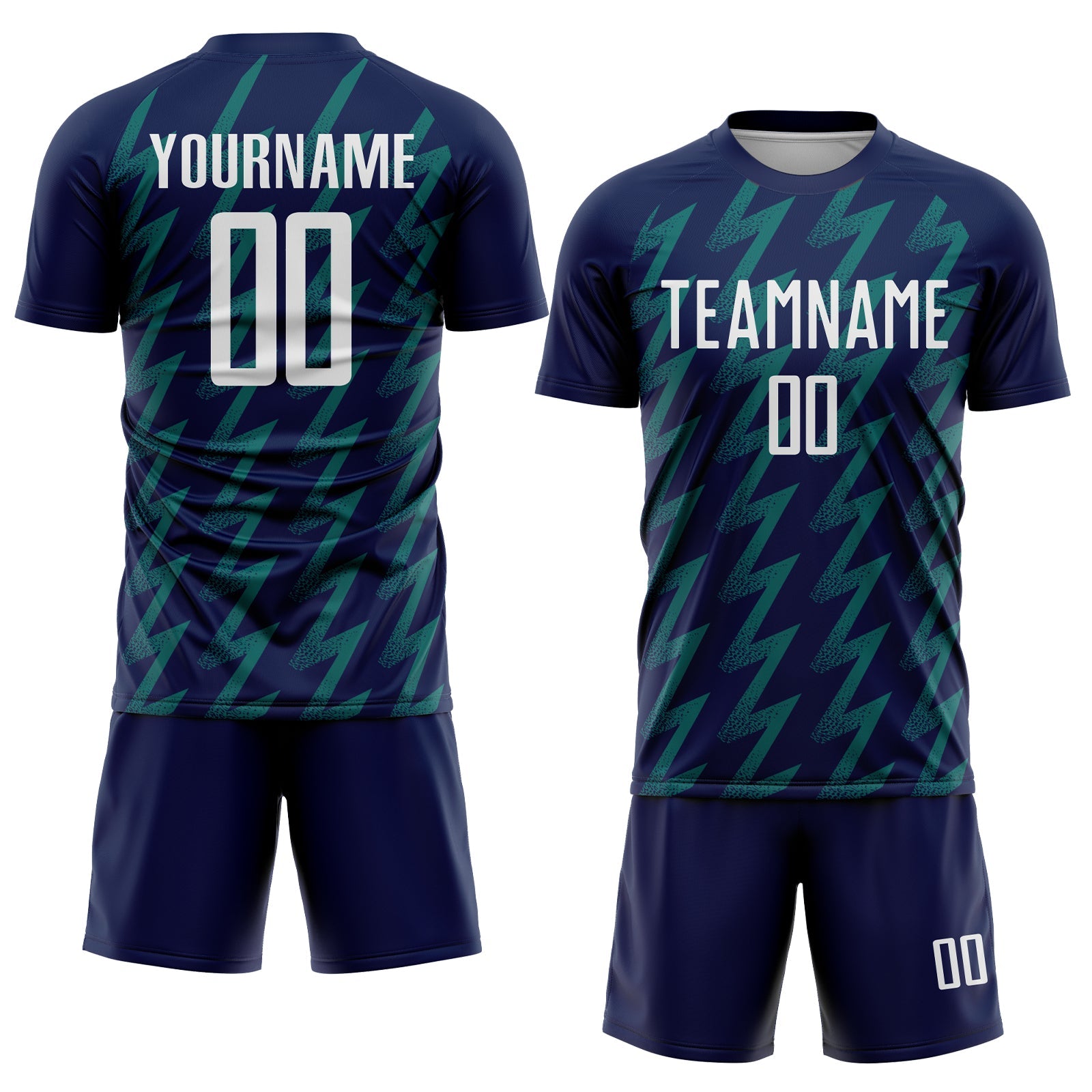 Custom Navy White-Teal Zigzag Shape Sublimation Soccer Uniform Jersey view 2