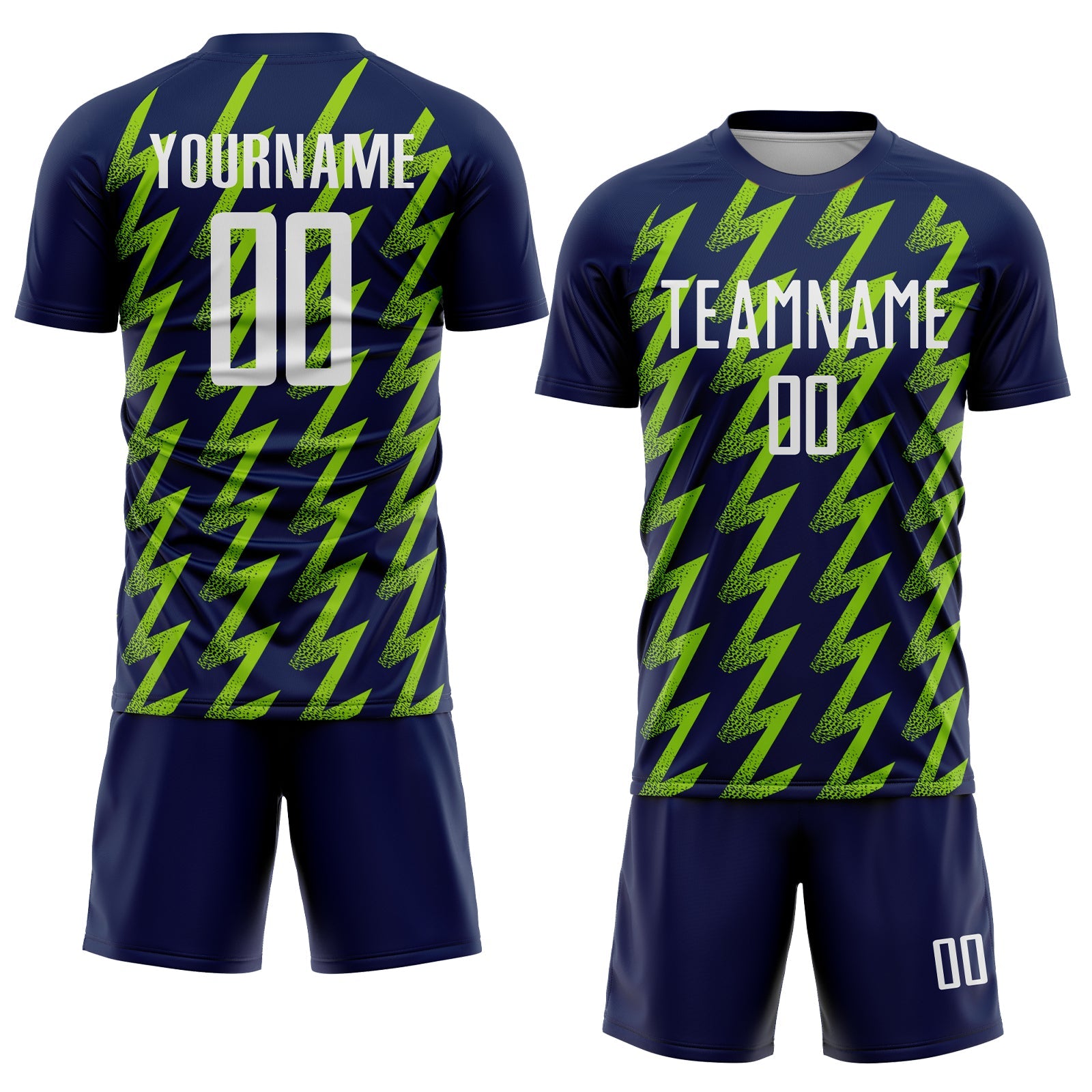 Custom Navy White-Neon Green Zigzag Shape Sublimation Soccer Uniform Jersey view 2