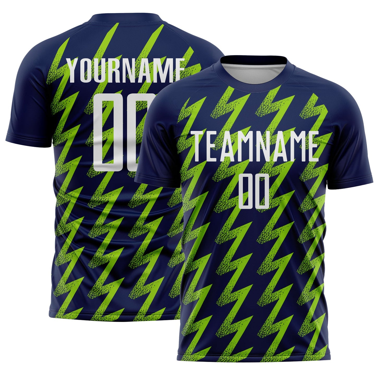 Custom Navy White-Neon Green Zigzag Shape Sublimation Soccer Uniform Jersey - Main View
