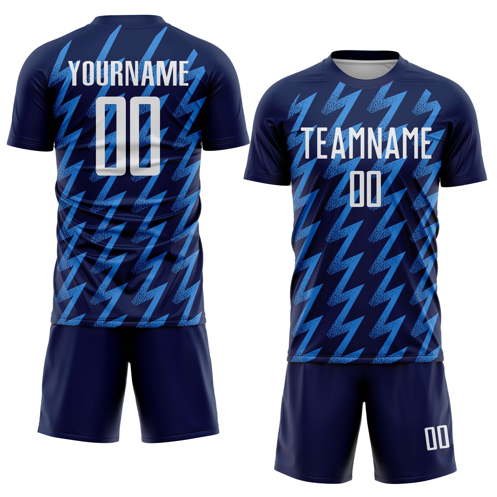 Custom Navy White-Powder Blue Zigzag Shape Sublimation Soccer Uniform Jersey view 2