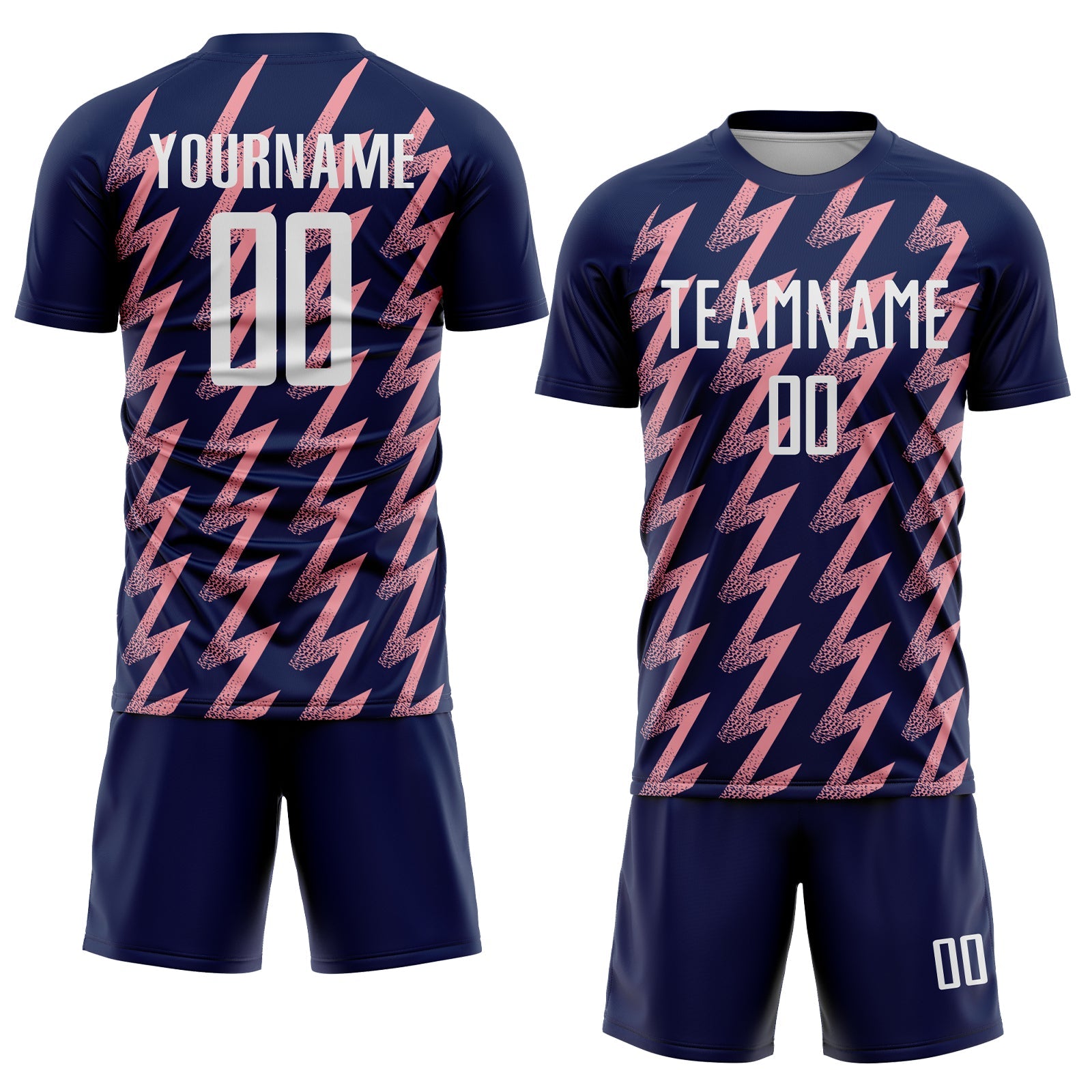 Custom Navy White-Medium Pink Zigzag Shape Sublimation Soccer Uniform Jersey view 2