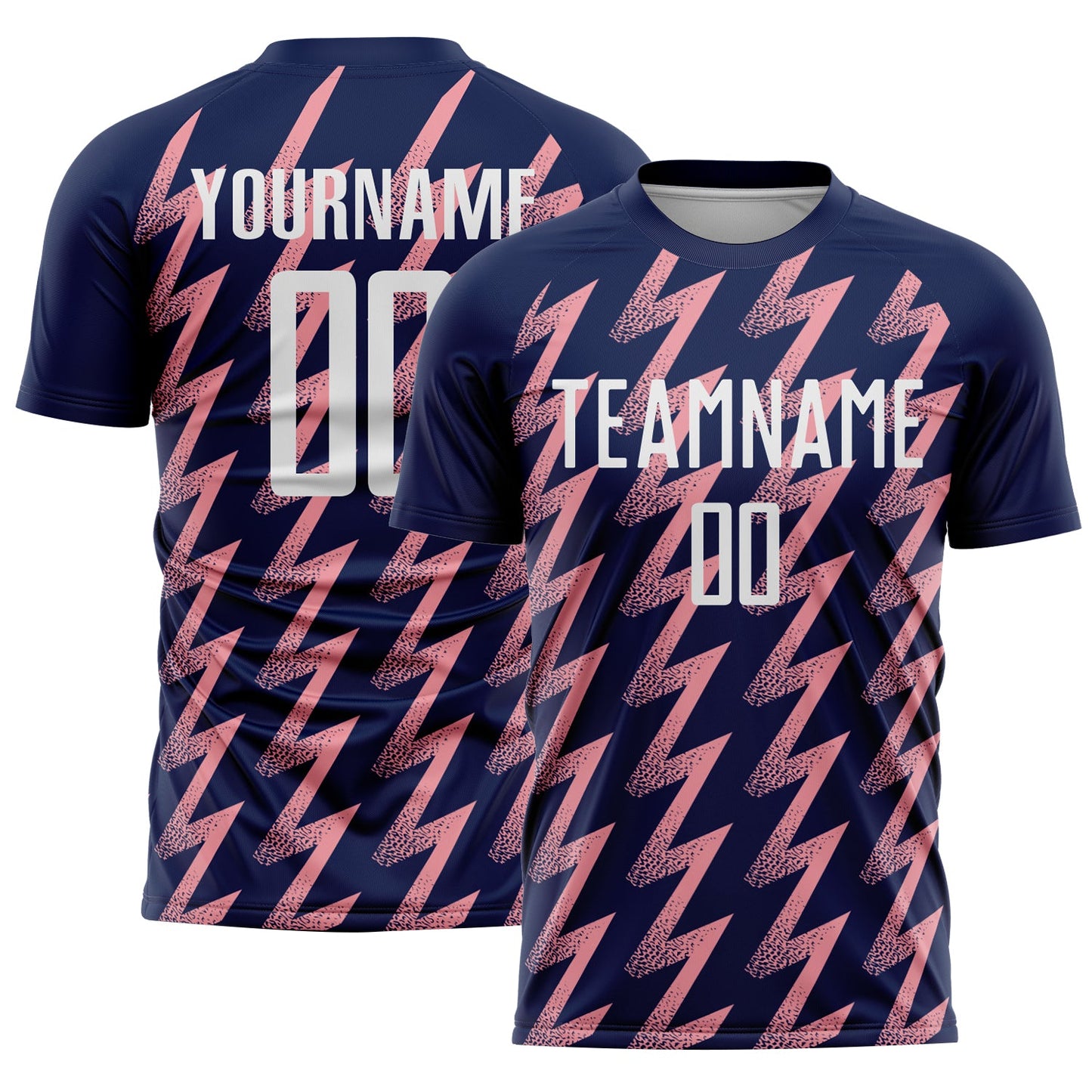 Custom Navy White-Medium Pink Zigzag Shape Sublimation Soccer Uniform Jersey - Main View