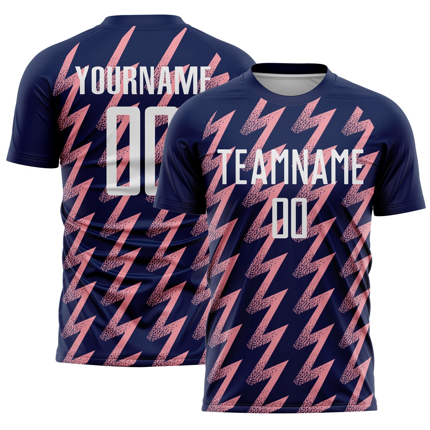 Custom Navy White-Medium Pink Zigzag Shape Sublimation Soccer Uniform Jersey - Main View
