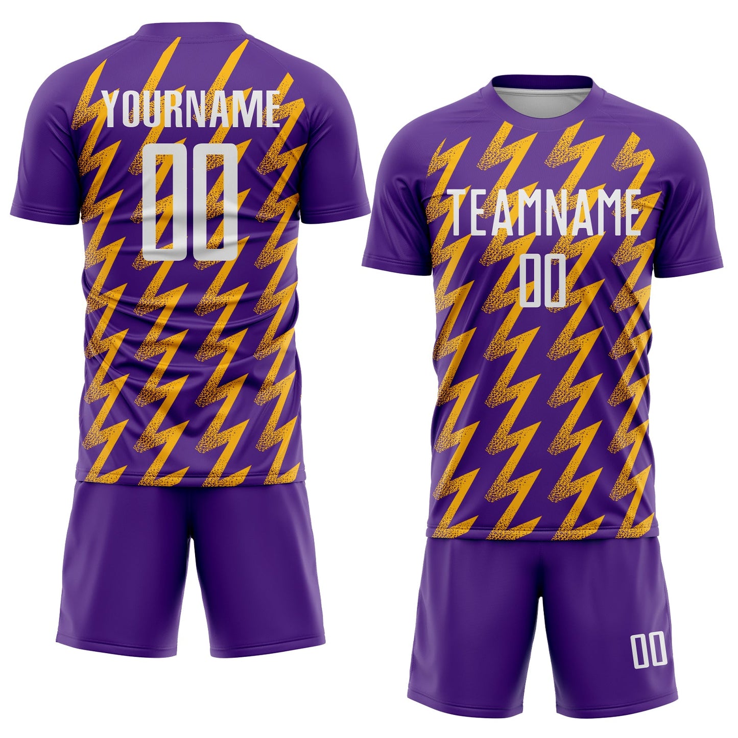 Custom Purple White-Gold Zigzag Shape Sublimation Soccer Uniform Jersey view 2