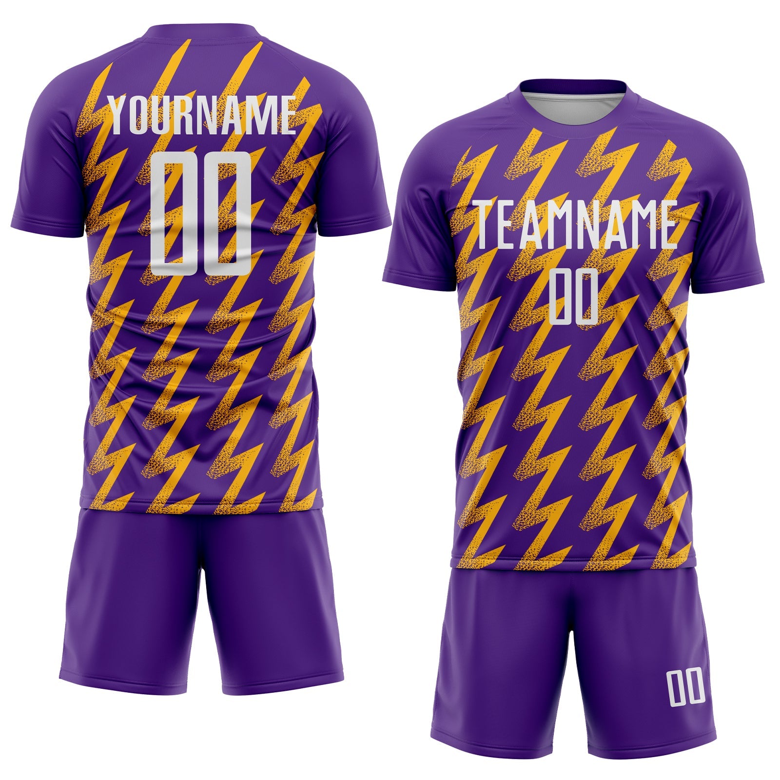 Custom Purple White-Gold Zigzag Shape Sublimation Soccer Uniform Jersey view 2