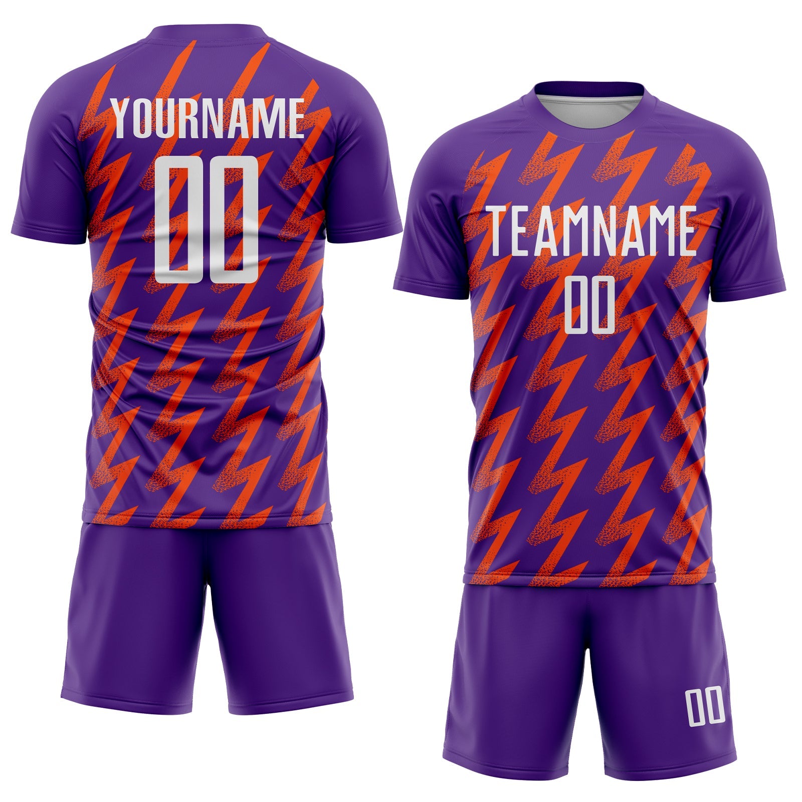 Custom Purple White-Orange Zigzag Shape Sublimation Soccer Uniform Jersey view 2