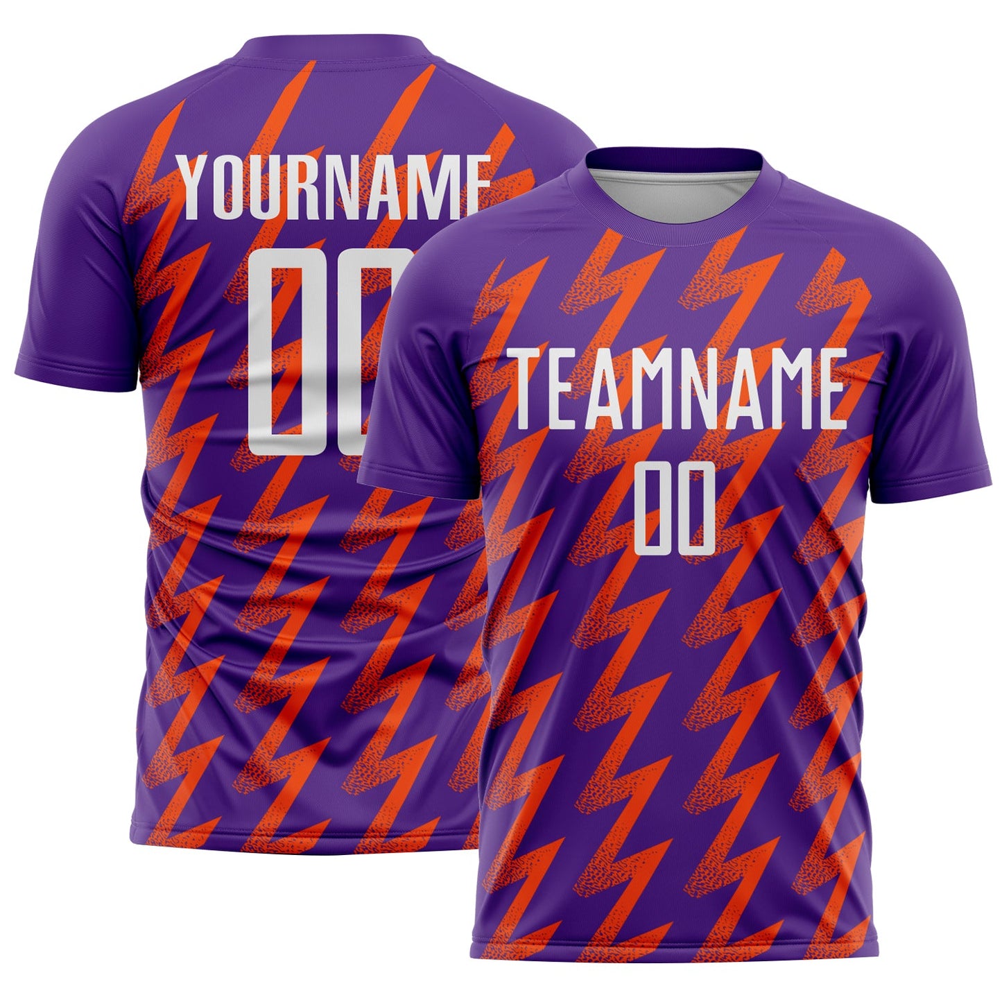 Custom Purple White-Orange Zigzag Shape Sublimation Soccer Uniform Jersey - Main View
