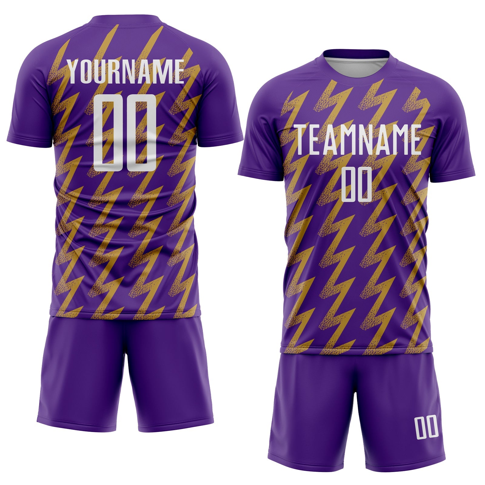 Custom Purple White-Old Gold Zigzag Shape Sublimation Soccer Uniform Jersey view 2