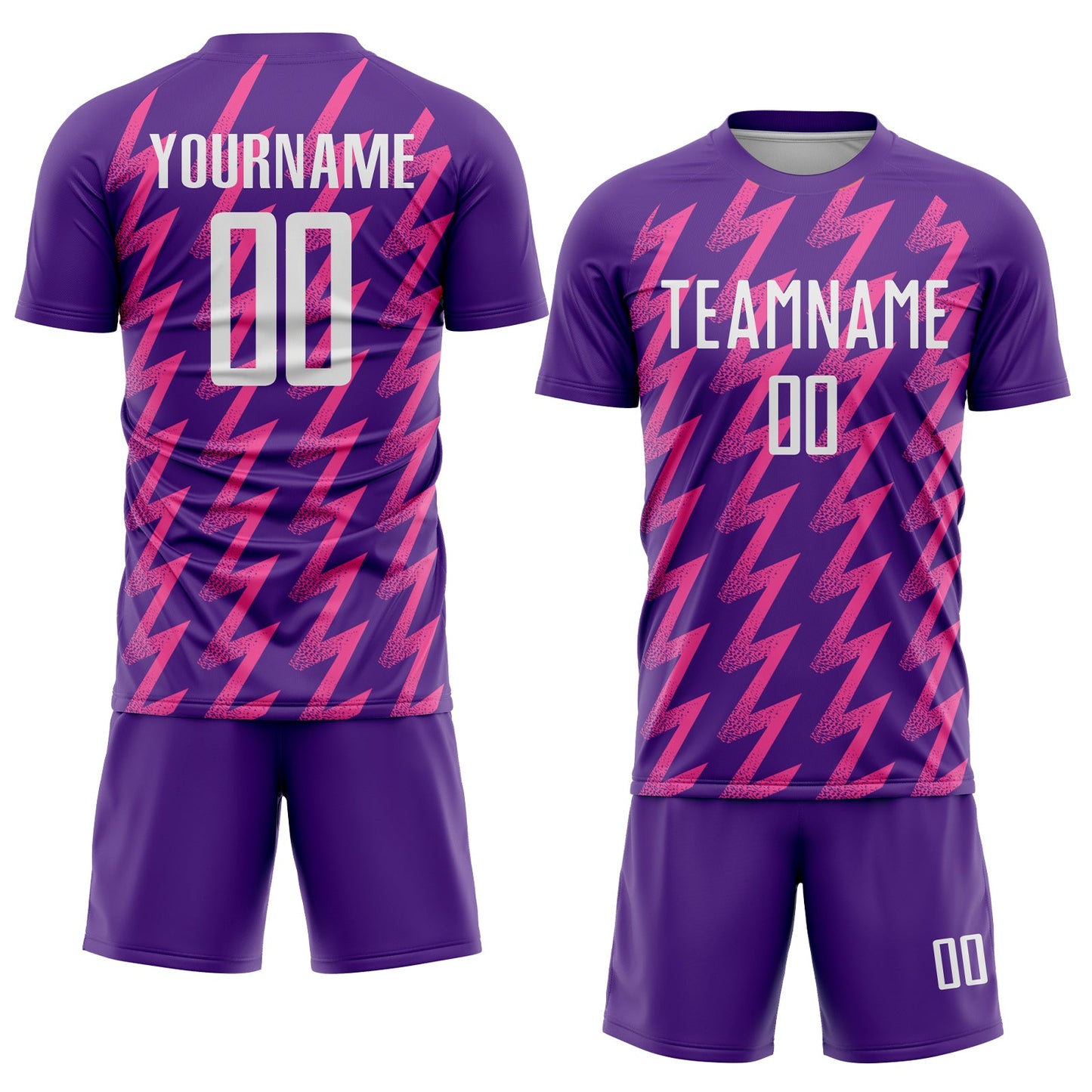 Custom Purple White-Pink Zigzag Shape Sublimation Soccer Uniform Jersey view 2