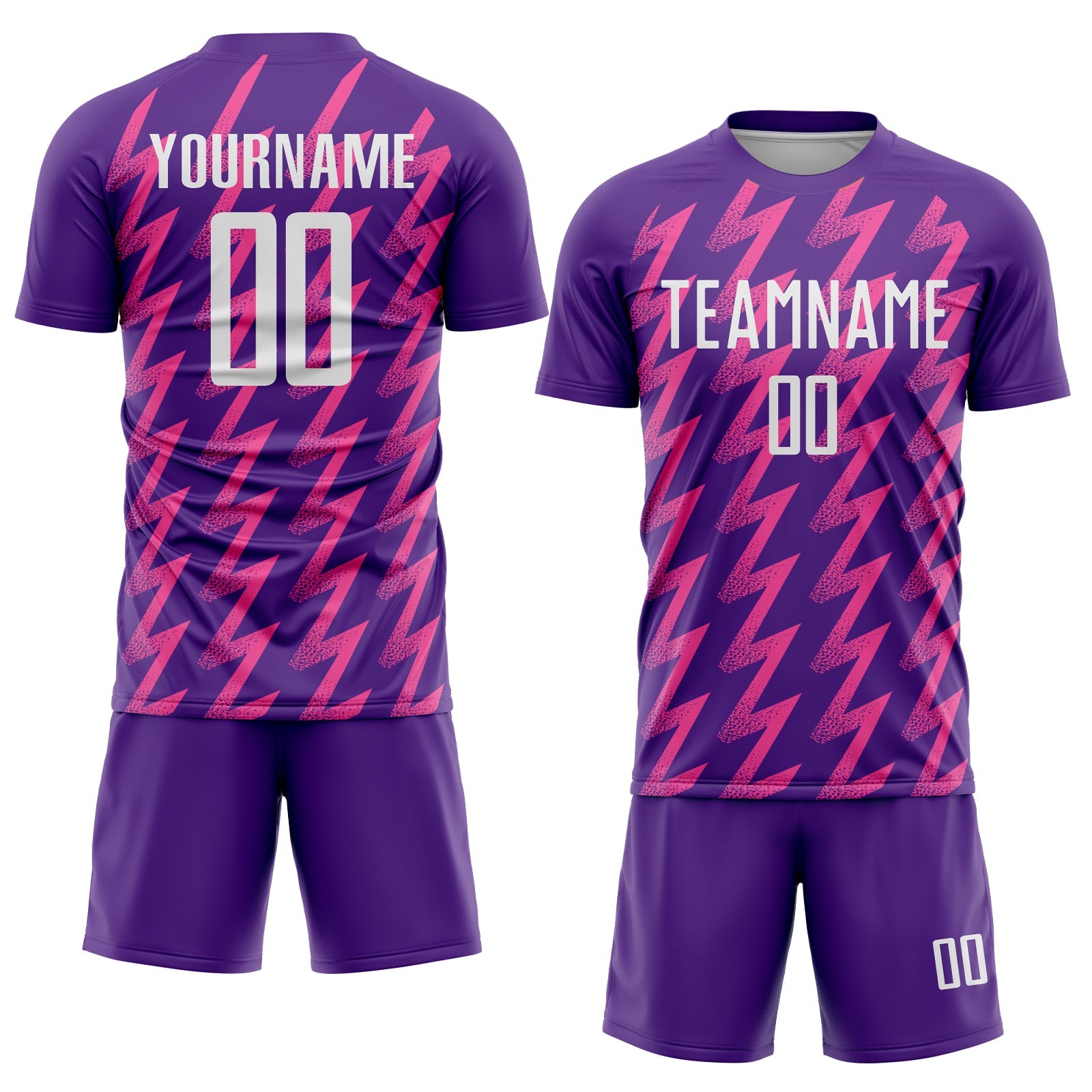 Custom Purple White-Pink Zigzag Shape Sublimation Soccer Uniform Jersey view 2
