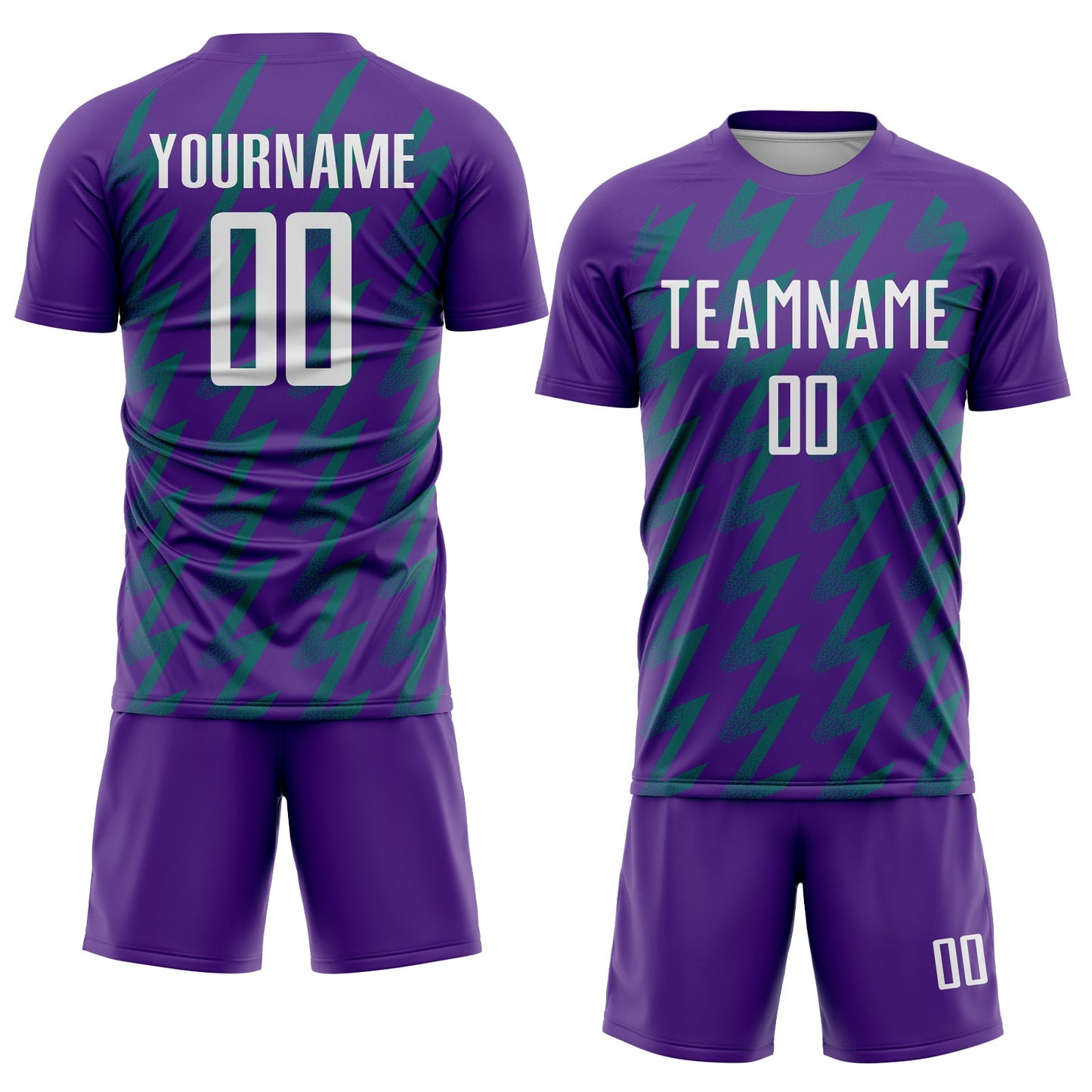 Custom Purple White-Teal Zigzag Shape Sublimation Soccer Uniform Jersey view 2