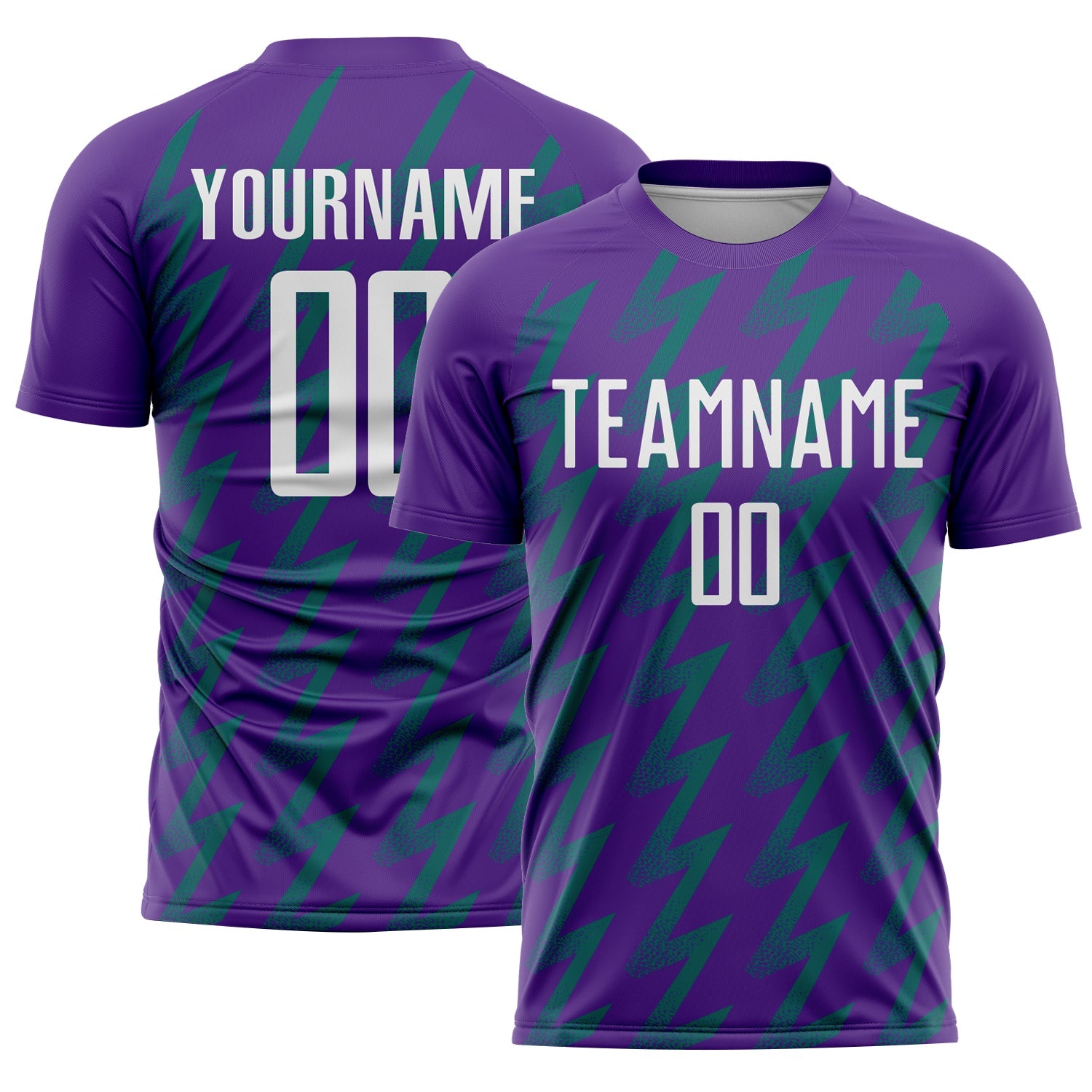 Custom Purple White-Teal Zigzag Shape Sublimation Soccer Uniform Jersey - Main View