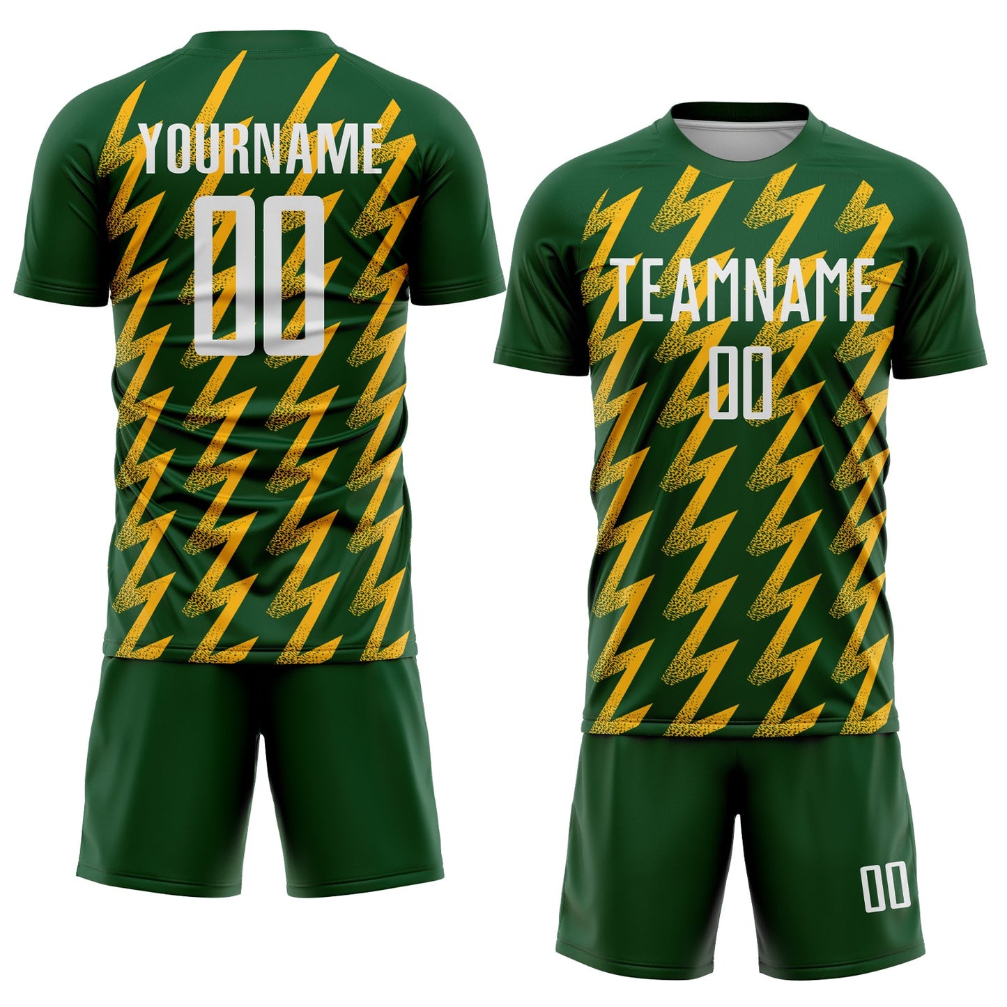Custom Green White-Gold Zigzag Shape Sublimation Soccer Uniform Jersey view 2