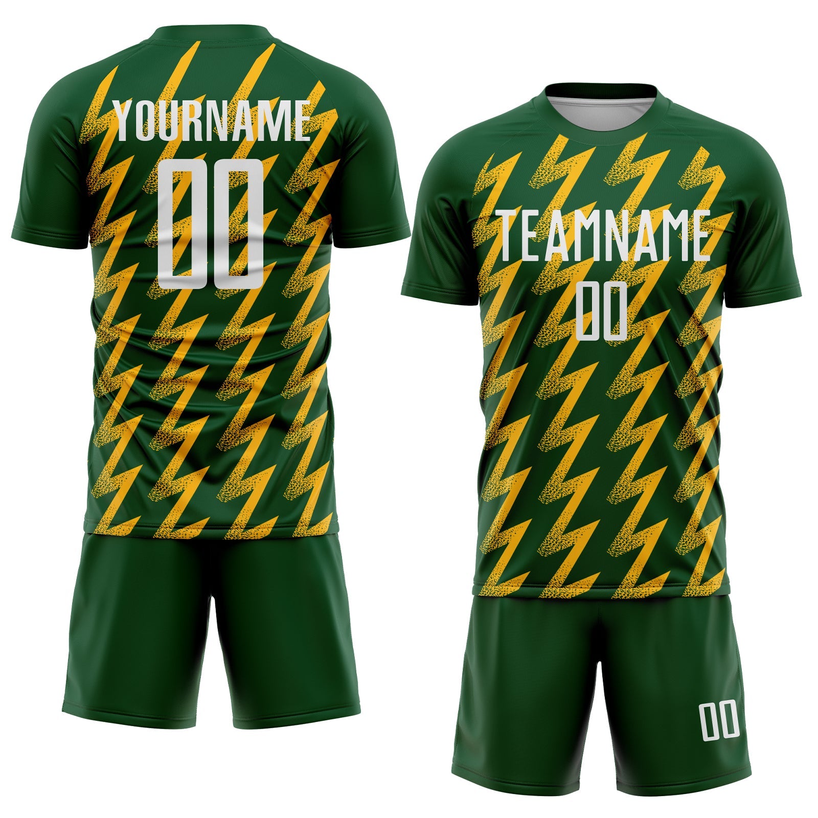 Custom Green White-Gold Zigzag Shape Sublimation Soccer Uniform Jersey view 2