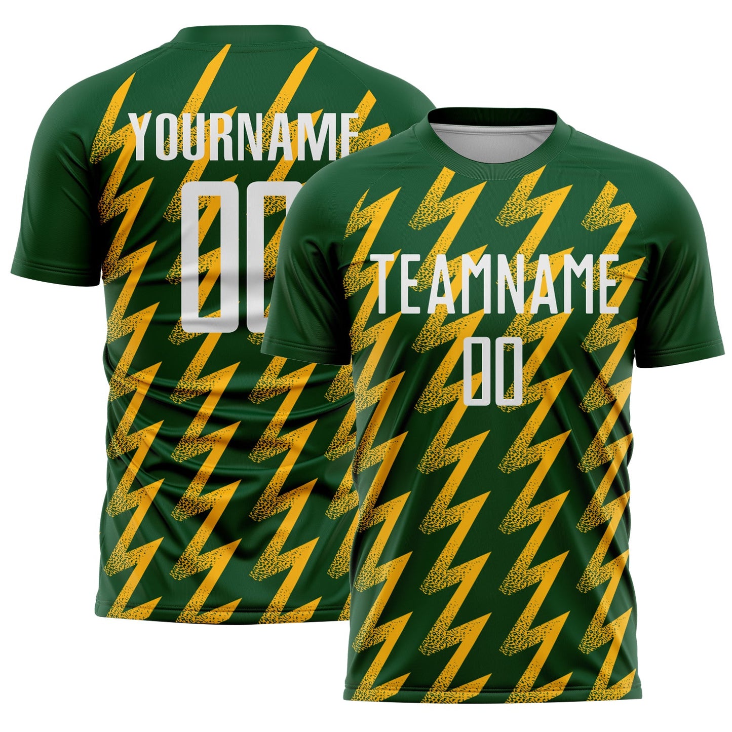 Custom Green White-Gold Zigzag Shape Sublimation Soccer Uniform Jersey - Main View