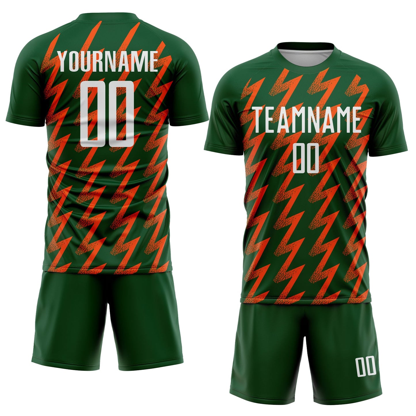 Custom Green White-Orange Zigzag Shape Sublimation Soccer Uniform Jersey view 2