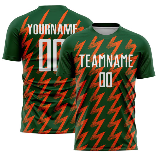 Custom Green White-Orange Zigzag Shape Sublimation Soccer Uniform Jersey - Main View