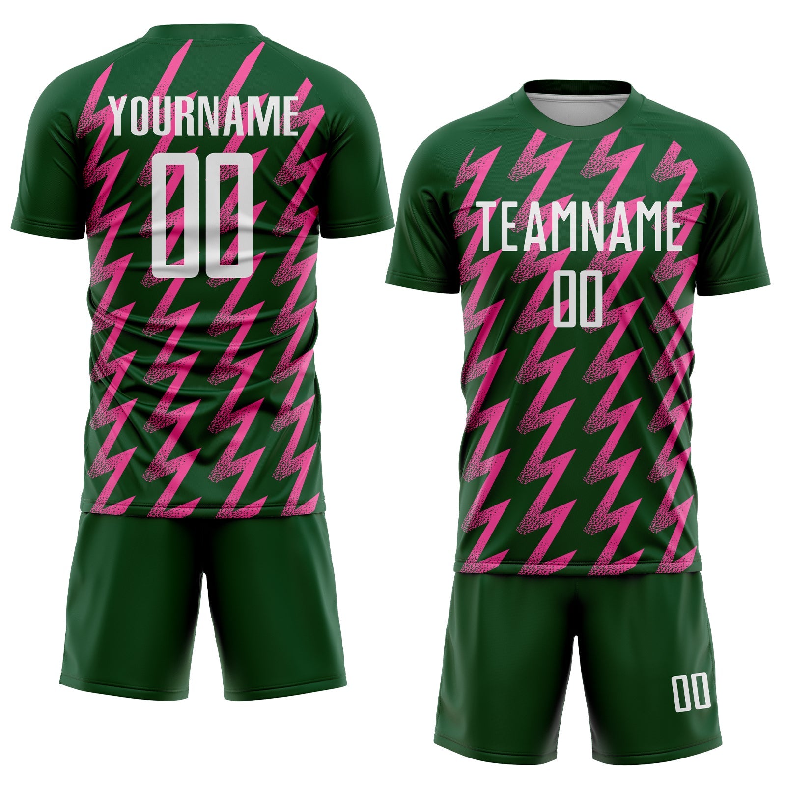 Custom Green White-Pink Zigzag Shape Sublimation Soccer Uniform Jersey view 2