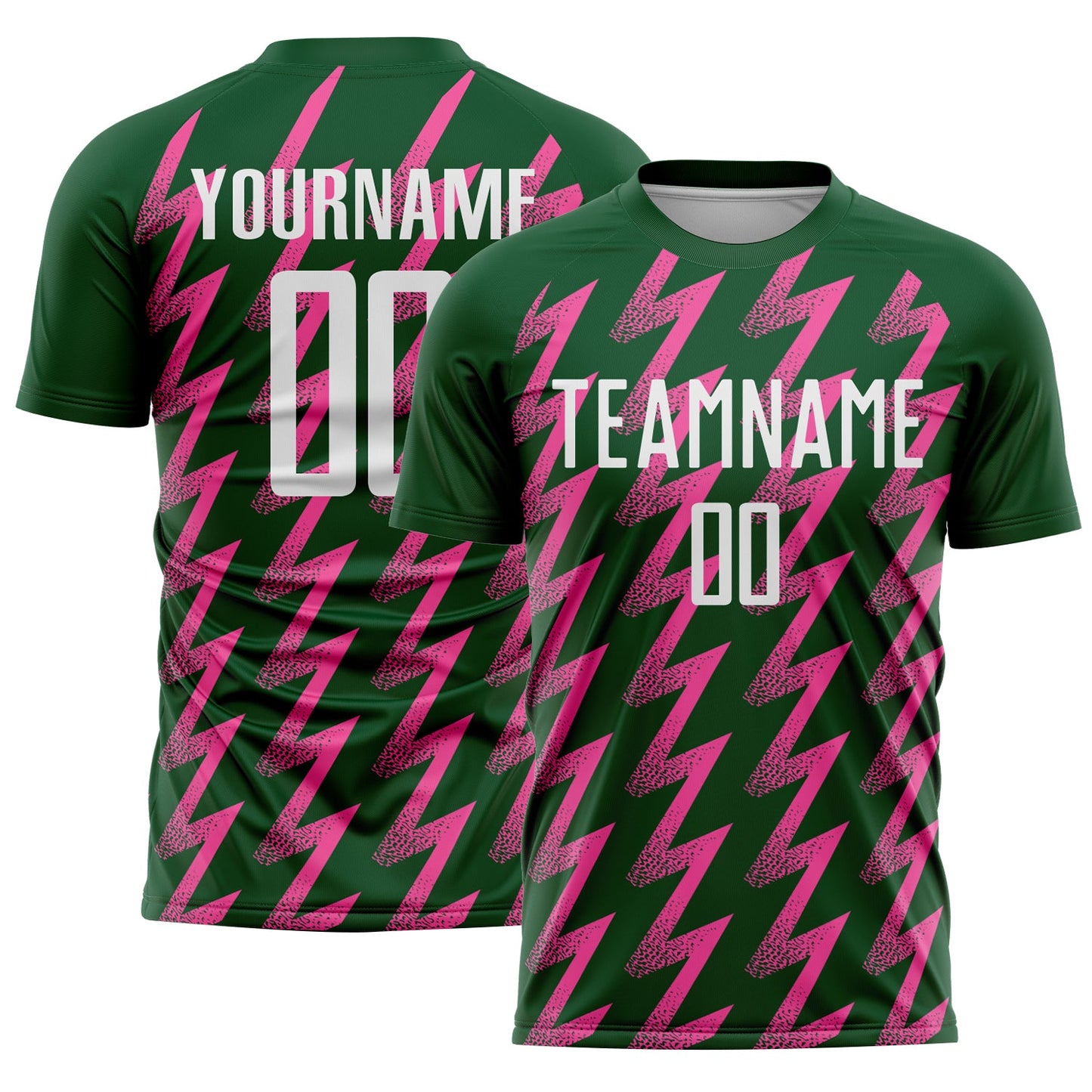 Custom Green White-Pink Zigzag Shape Sublimation Soccer Uniform Jersey - Main View