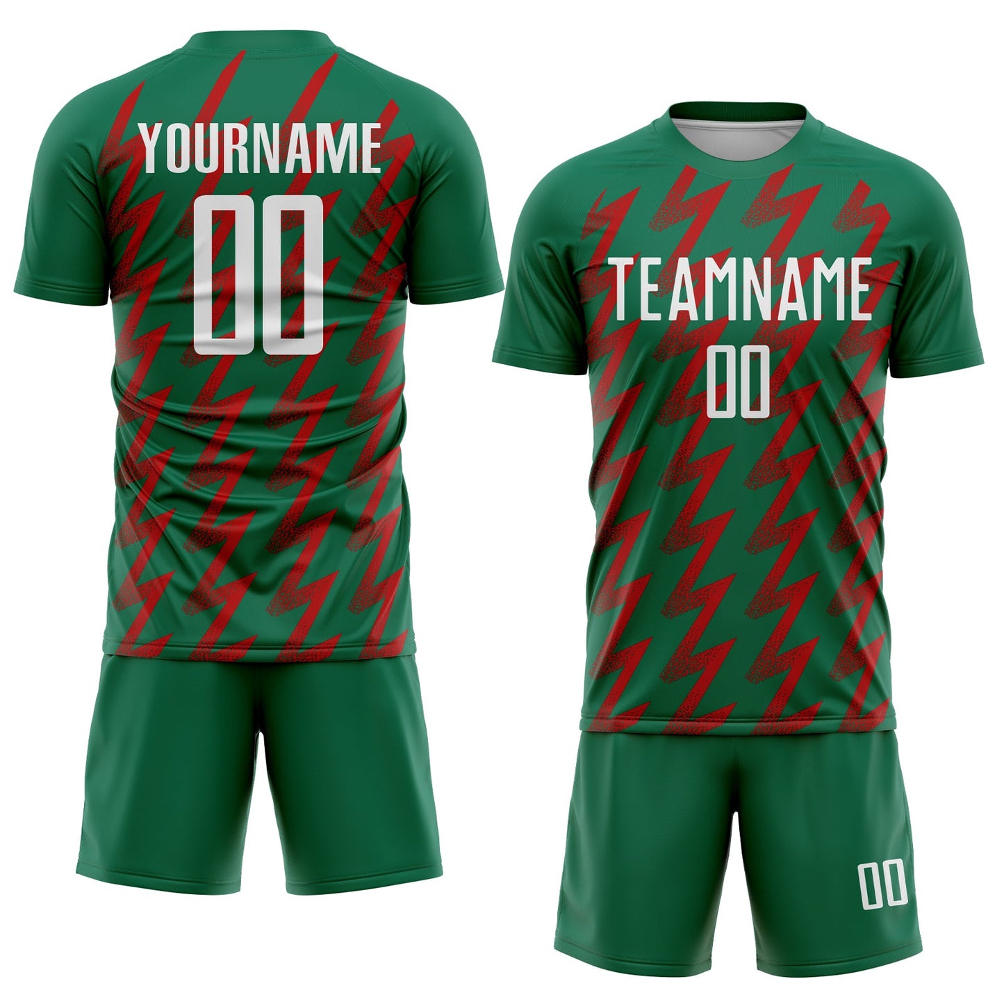 Custom Kelly Green White-Red Zigzag Shape Sublimation Soccer Uniform Jersey view 2
