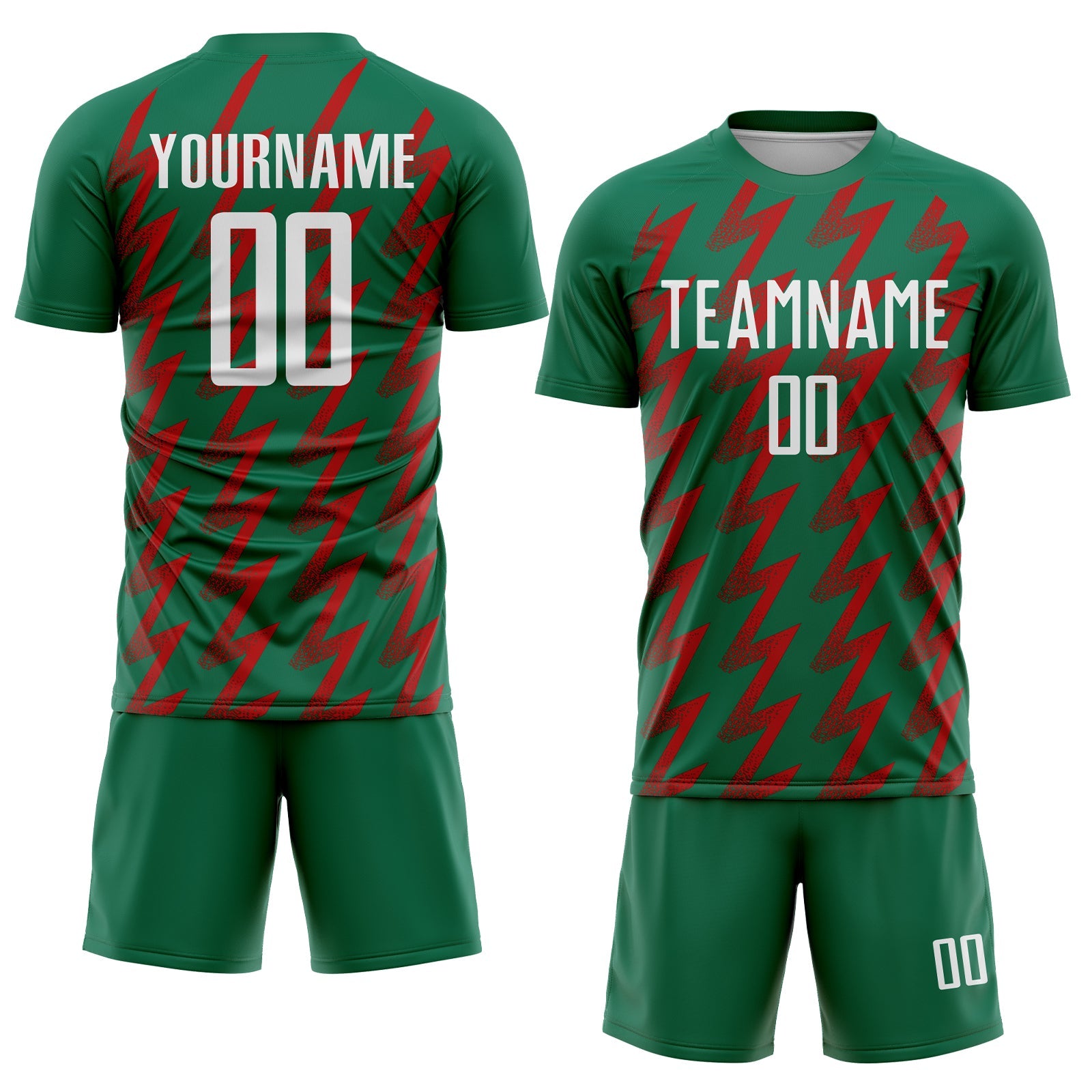 Custom Kelly Green White-Red Zigzag Shape Sublimation Soccer Uniform Jersey view 2
