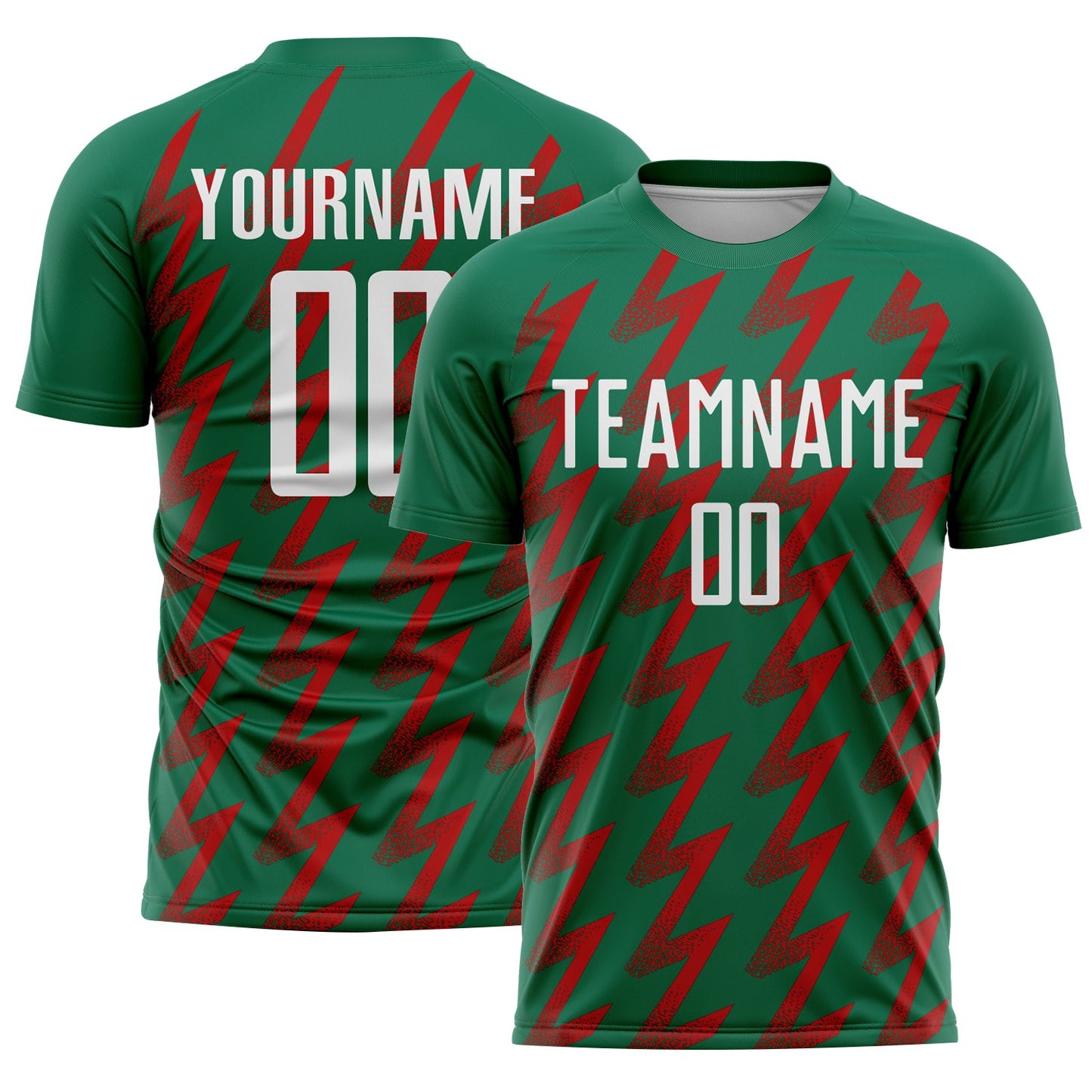 Custom Kelly Green White-Red Zigzag Shape Sublimation Soccer Uniform Jersey - Main View
