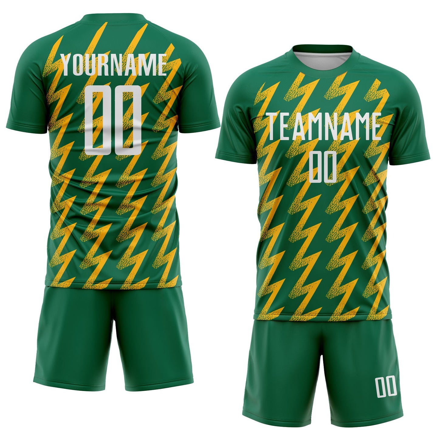 Custom Kelly Green White-Gold Zigzag Shape Sublimation Soccer Uniform Jersey view 2