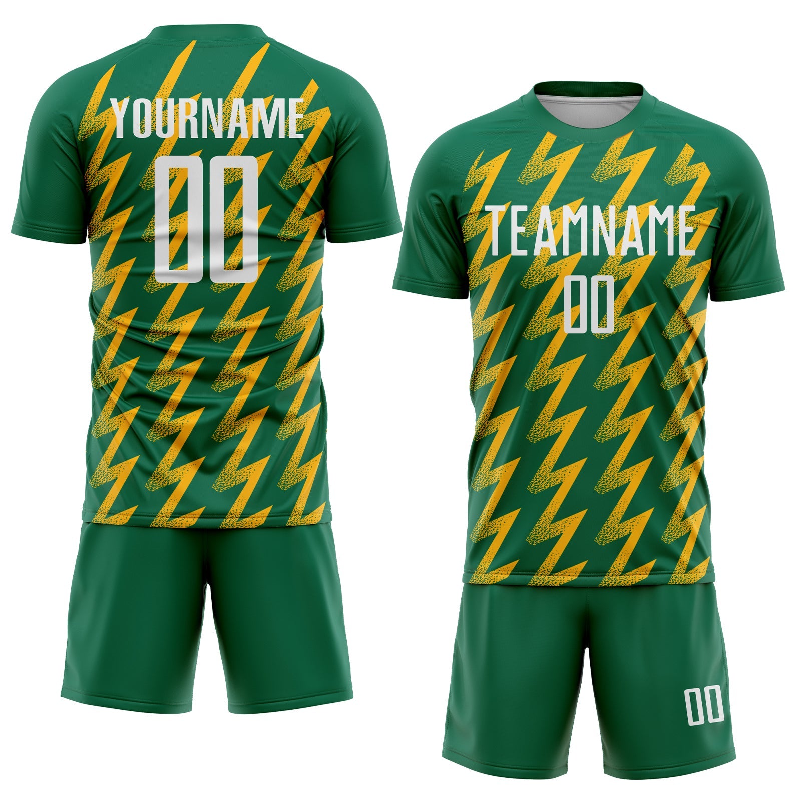 Custom Kelly Green White-Gold Zigzag Shape Sublimation Soccer Uniform Jersey view 2