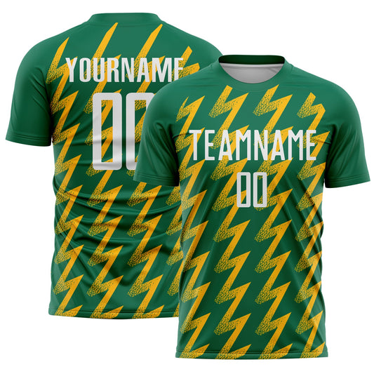 Custom Kelly Green White-Gold Zigzag Shape Sublimation Soccer Uniform Jersey - Main View
