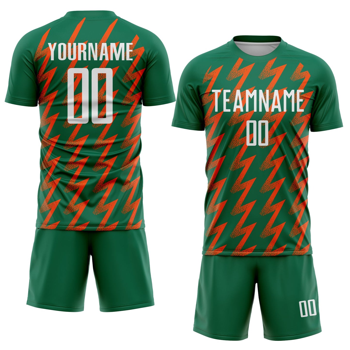 Custom Kelly Green White-Orange Zigzag Shape Sublimation Soccer Uniform Jersey view 2