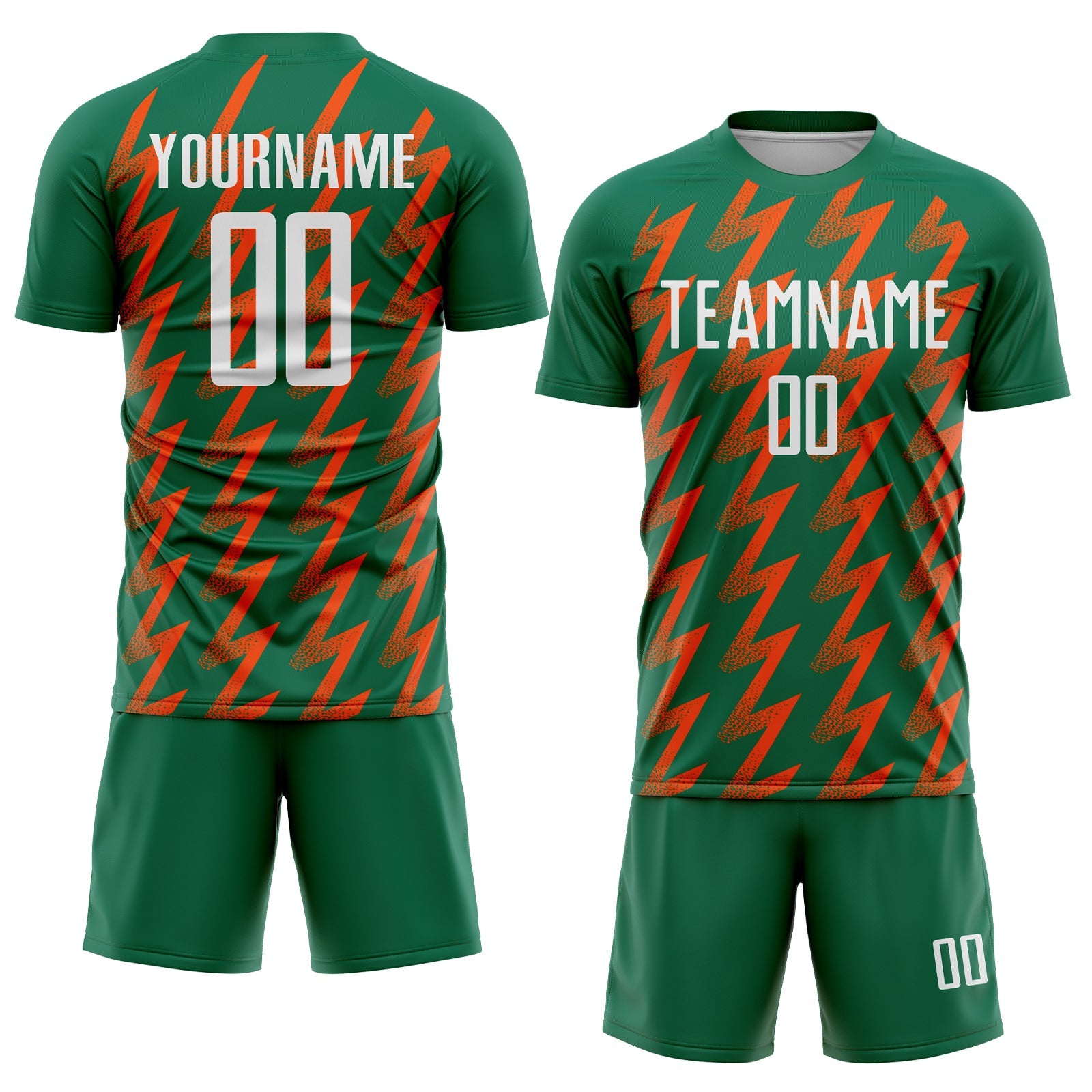Custom Kelly Green White-Orange Zigzag Shape Sublimation Soccer Uniform Jersey view 2