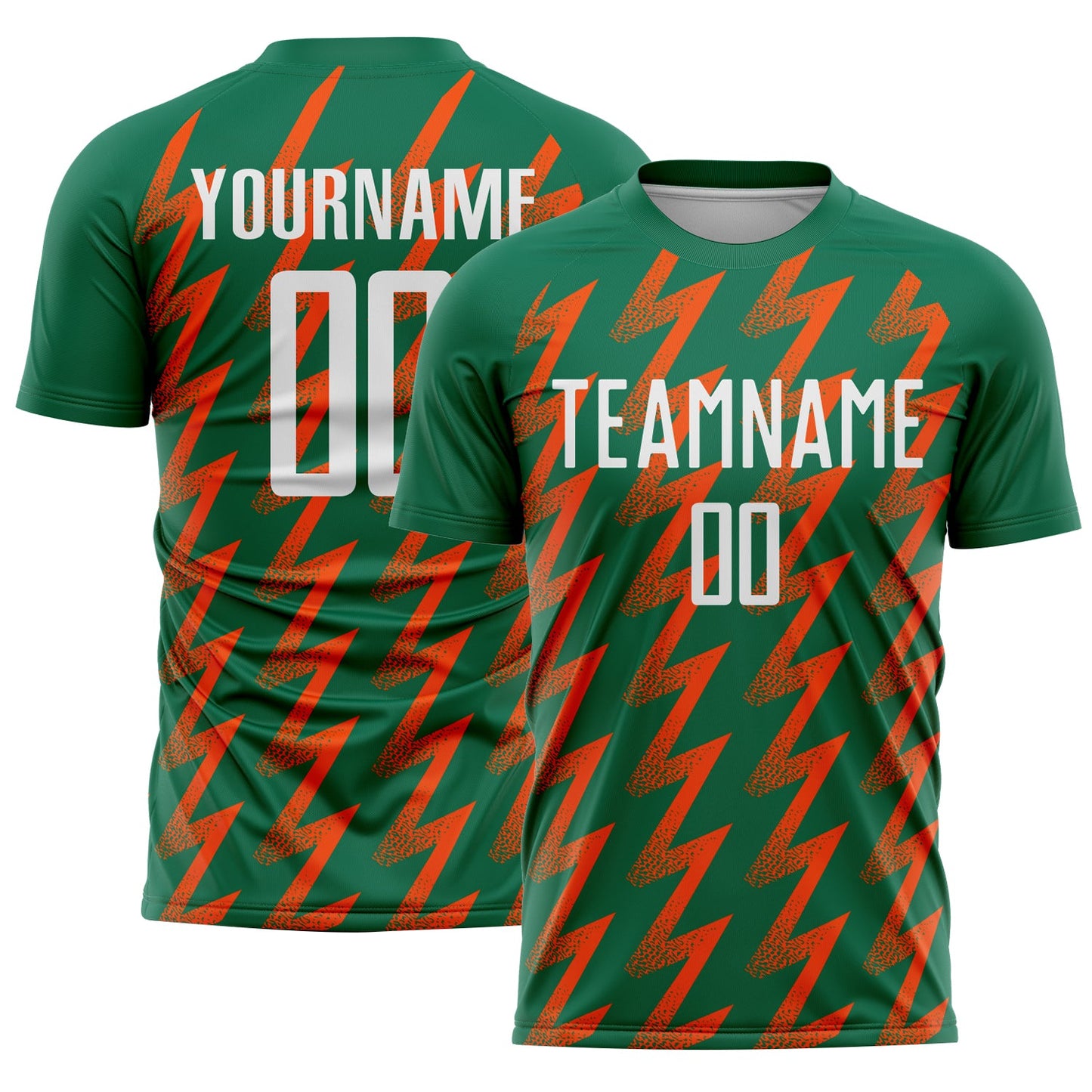 Custom Kelly Green White-Orange Zigzag Shape Sublimation Soccer Uniform Jersey - Main View