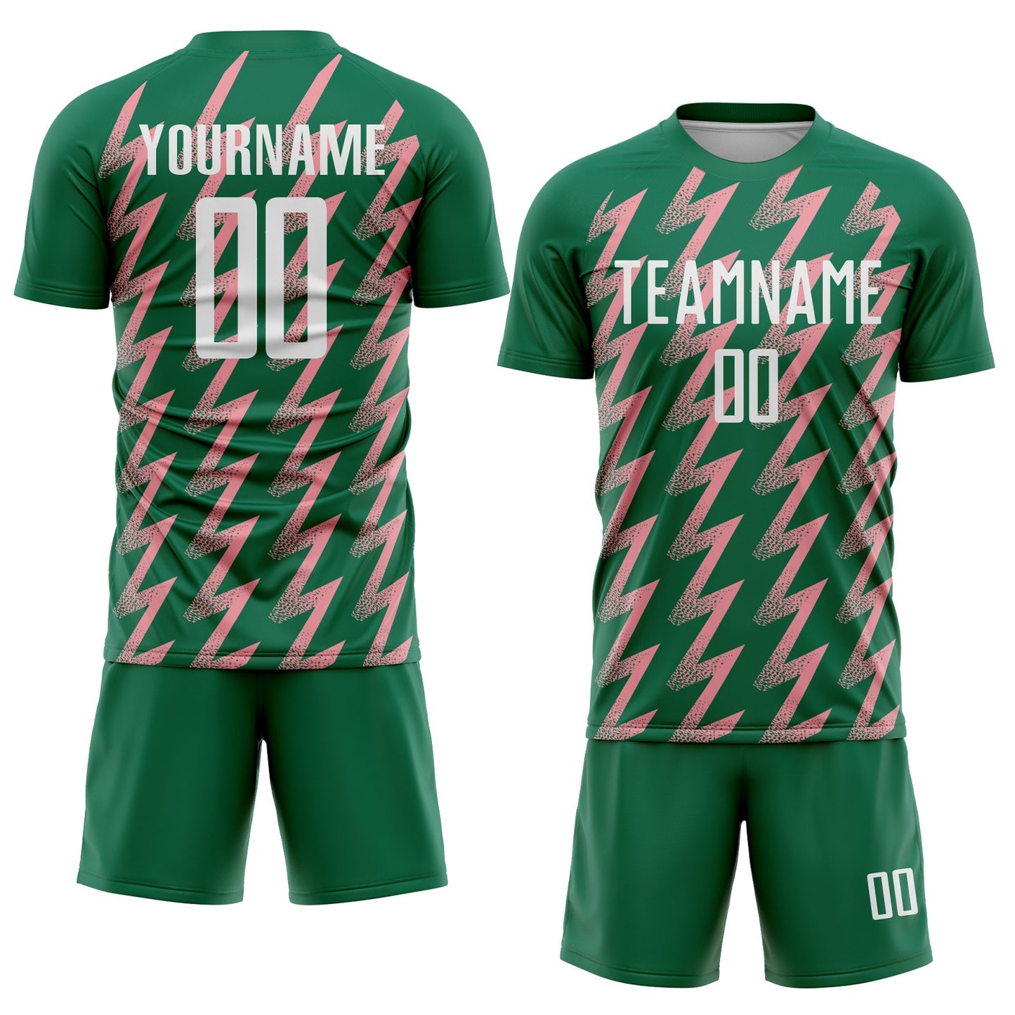 Custom Kelly Green White-Medium Pink Zigzag Shape Sublimation Soccer Uniform Jersey view 2