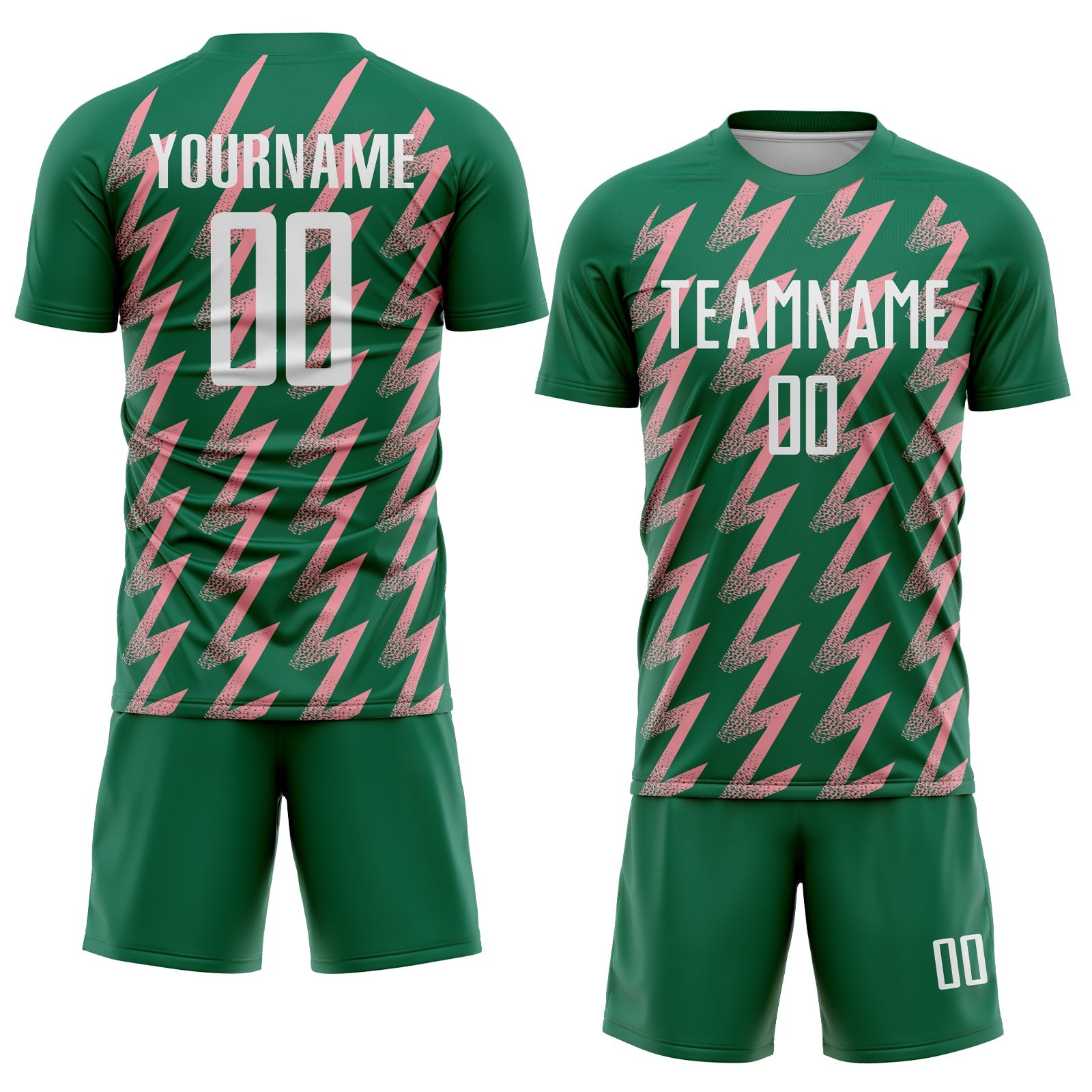 Custom Kelly Green White-Medium Pink Zigzag Shape Sublimation Soccer Uniform Jersey view 2