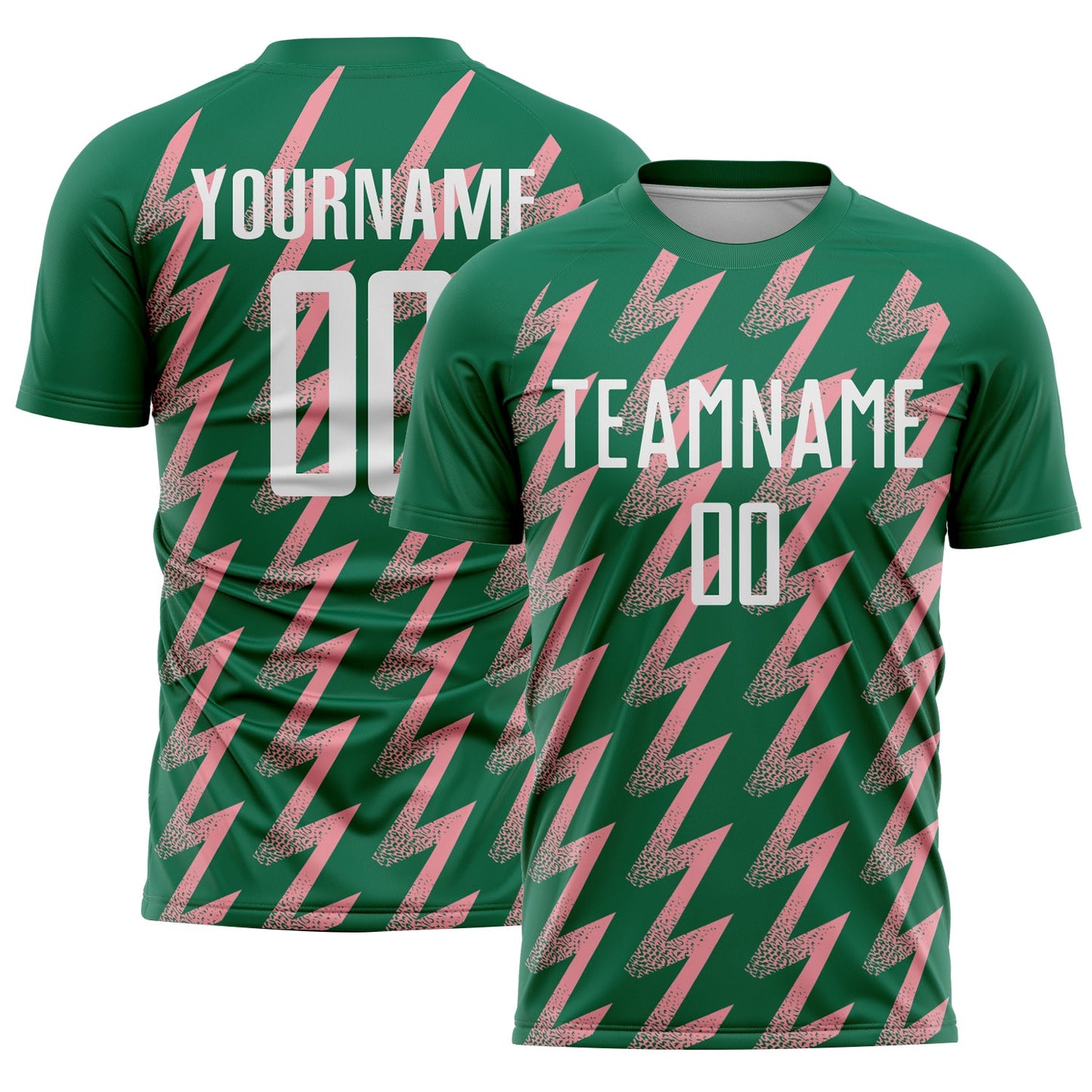 Custom Kelly Green White-Medium Pink Zigzag Shape Sublimation Soccer Uniform Jersey - Main View