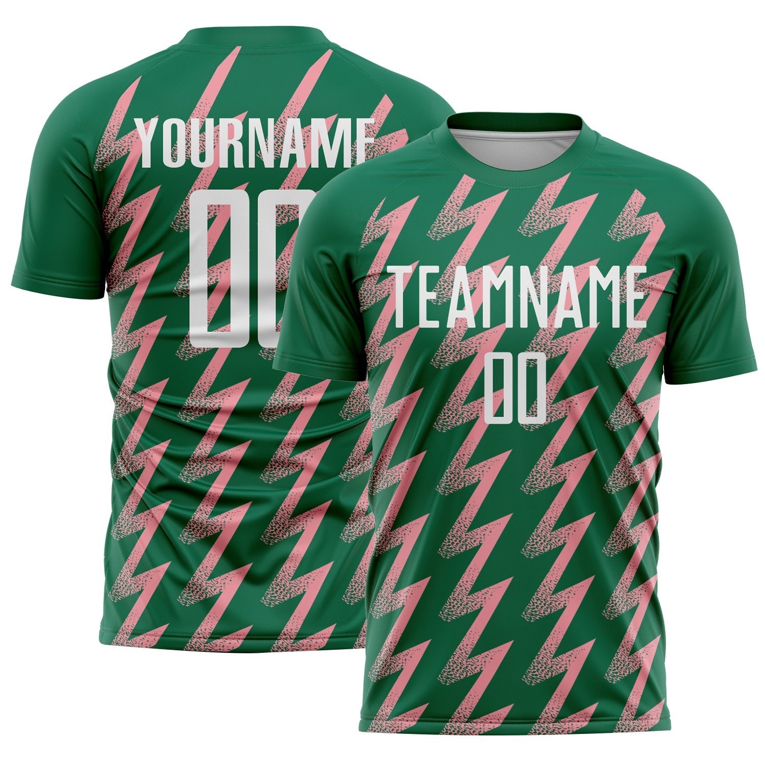 Custom Kelly Green White-Medium Pink Zigzag Shape Sublimation Soccer Uniform Jersey - Main View