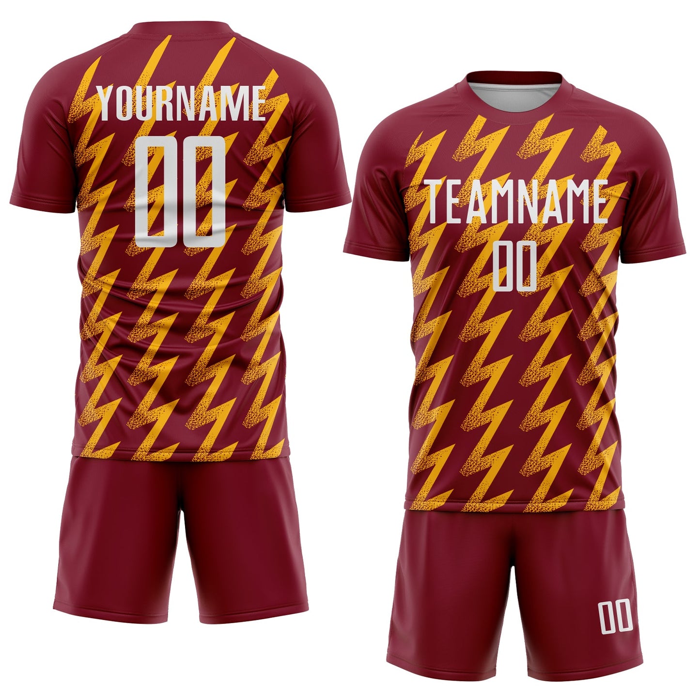 Custom Crimson White-Gold Zigzag Shape Sublimation Soccer Uniform Jersey view 2