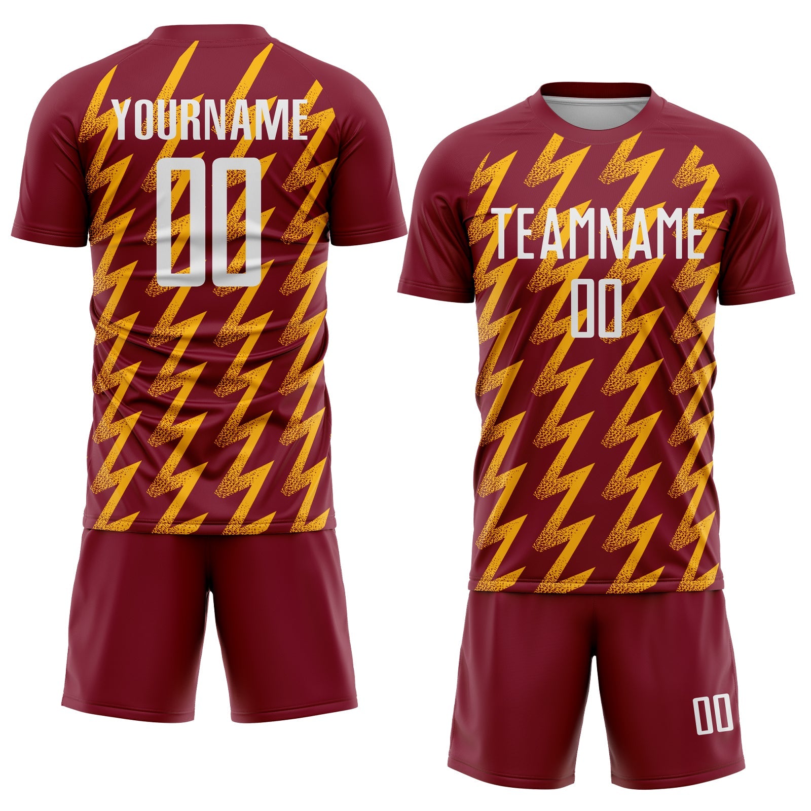 Custom Crimson White-Gold Zigzag Shape Sublimation Soccer Uniform Jersey view 2